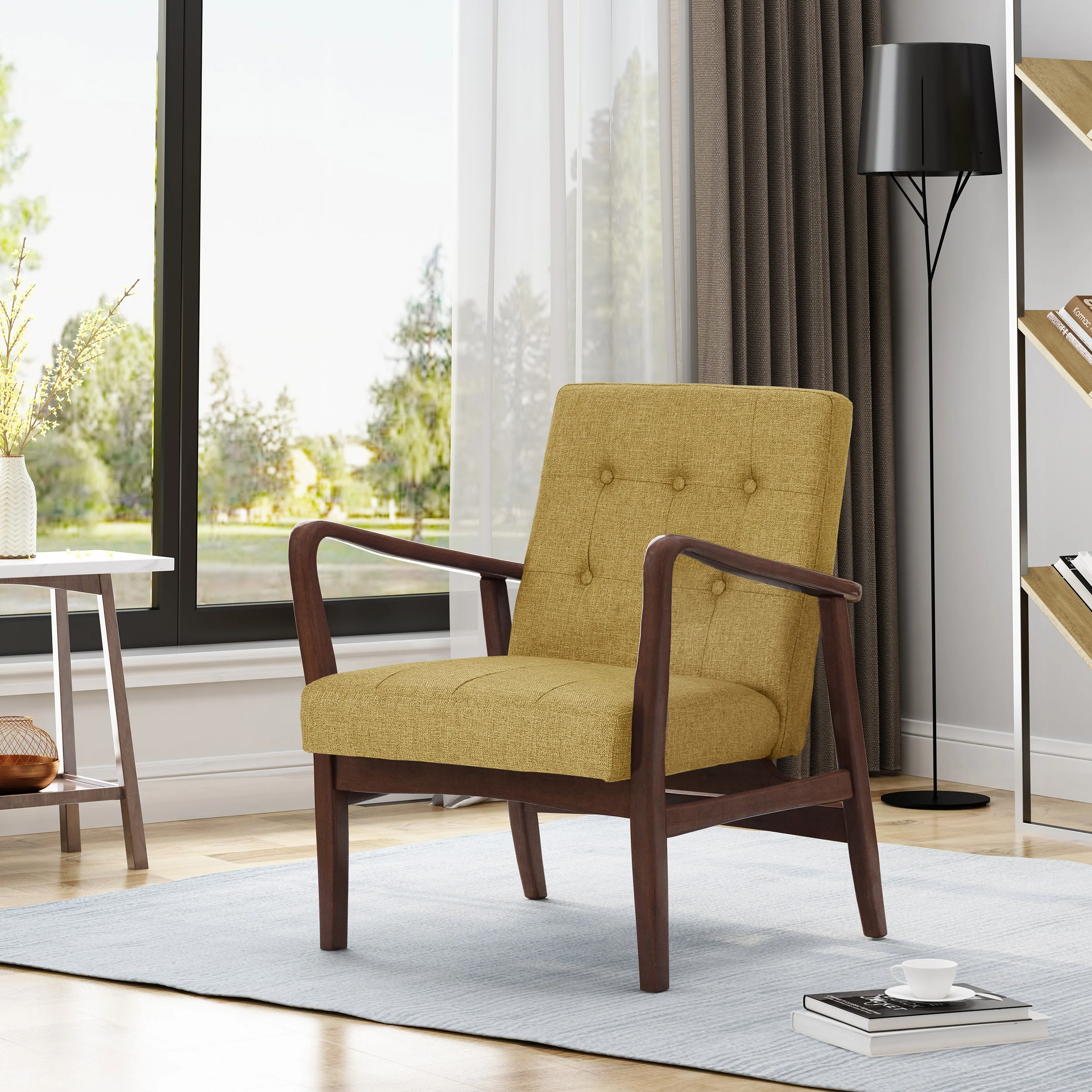 Callisto Fabric Mid-Century Birch Club Chair - furnishings