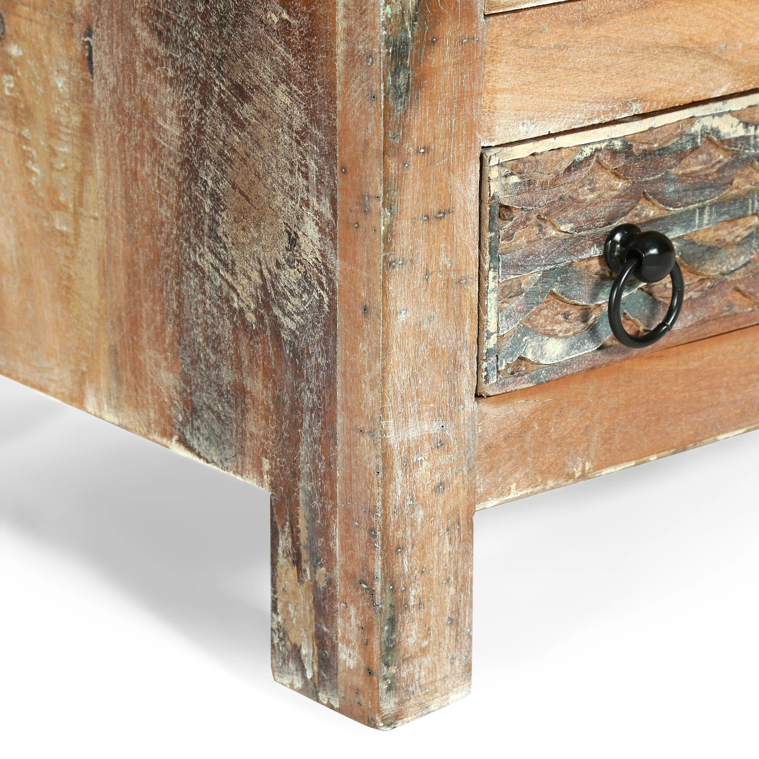 Nita Boho Handcrafted Wooden 4 Drawer Chest, Antique White - furnishings