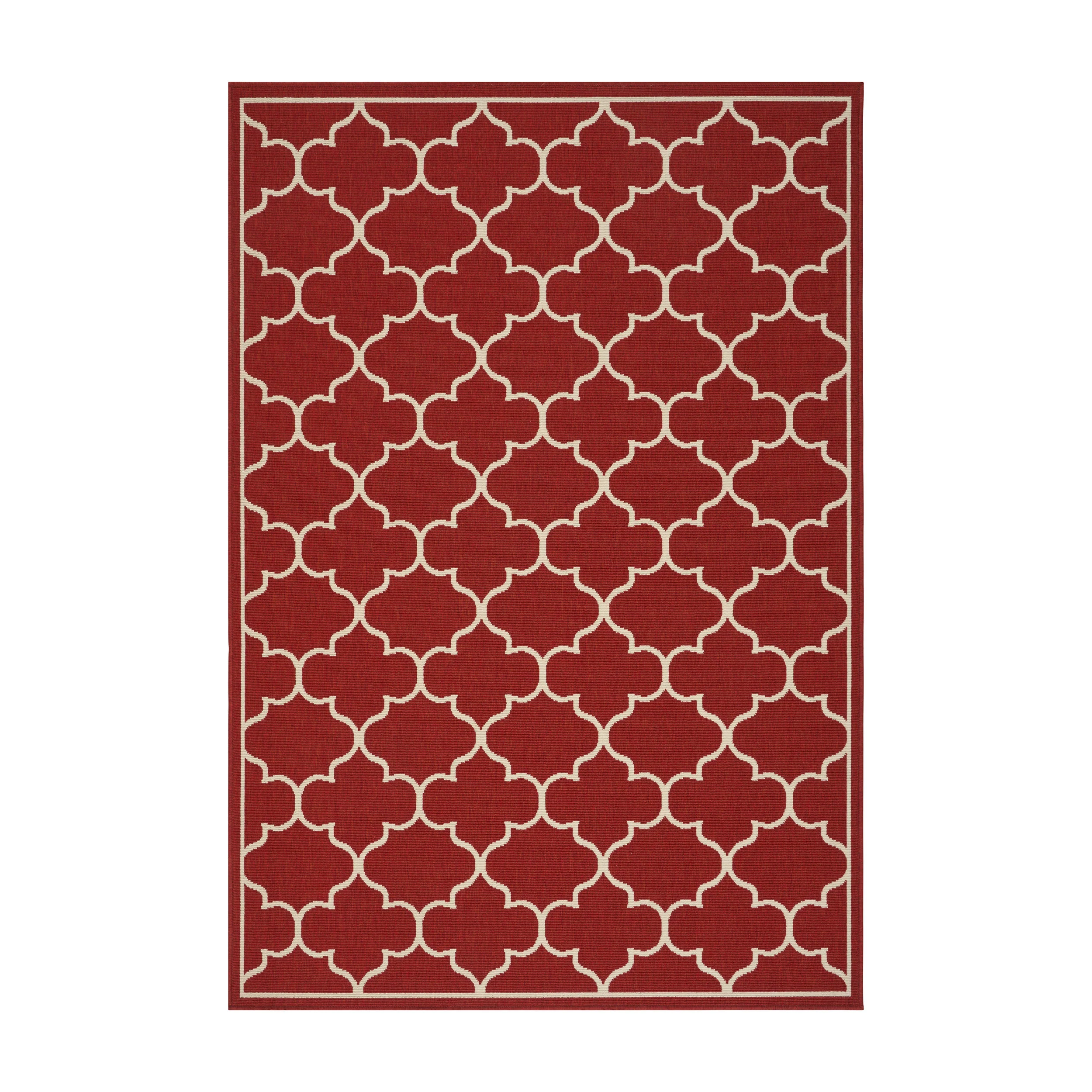 Ferncliffe Indoor/Outdoor Geometric Area Rug, Red and Ivory - furnishings