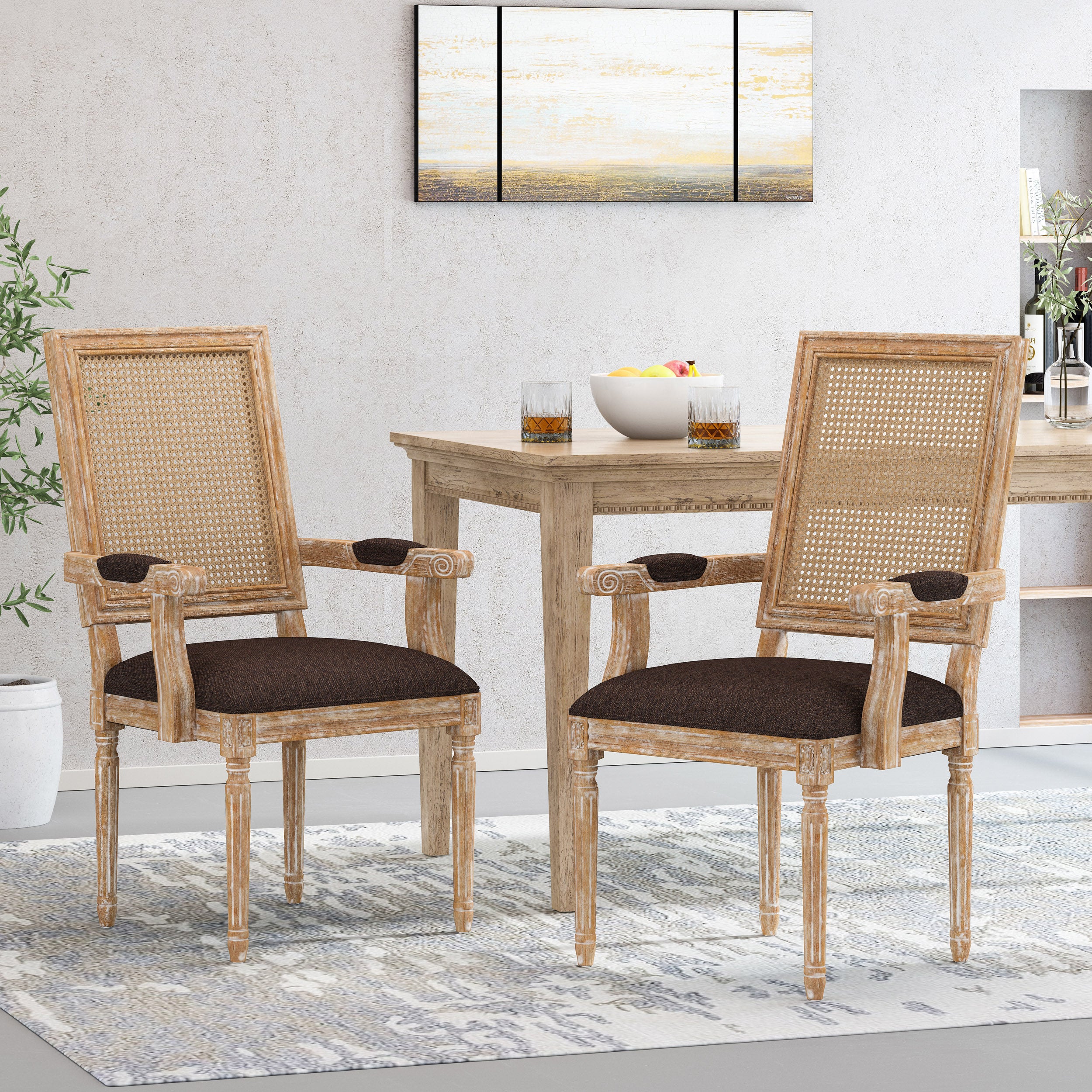 Zentner French Country Upholstered Wood and Cane Upholstered Dining Chairs, Set of 2 - furnishings