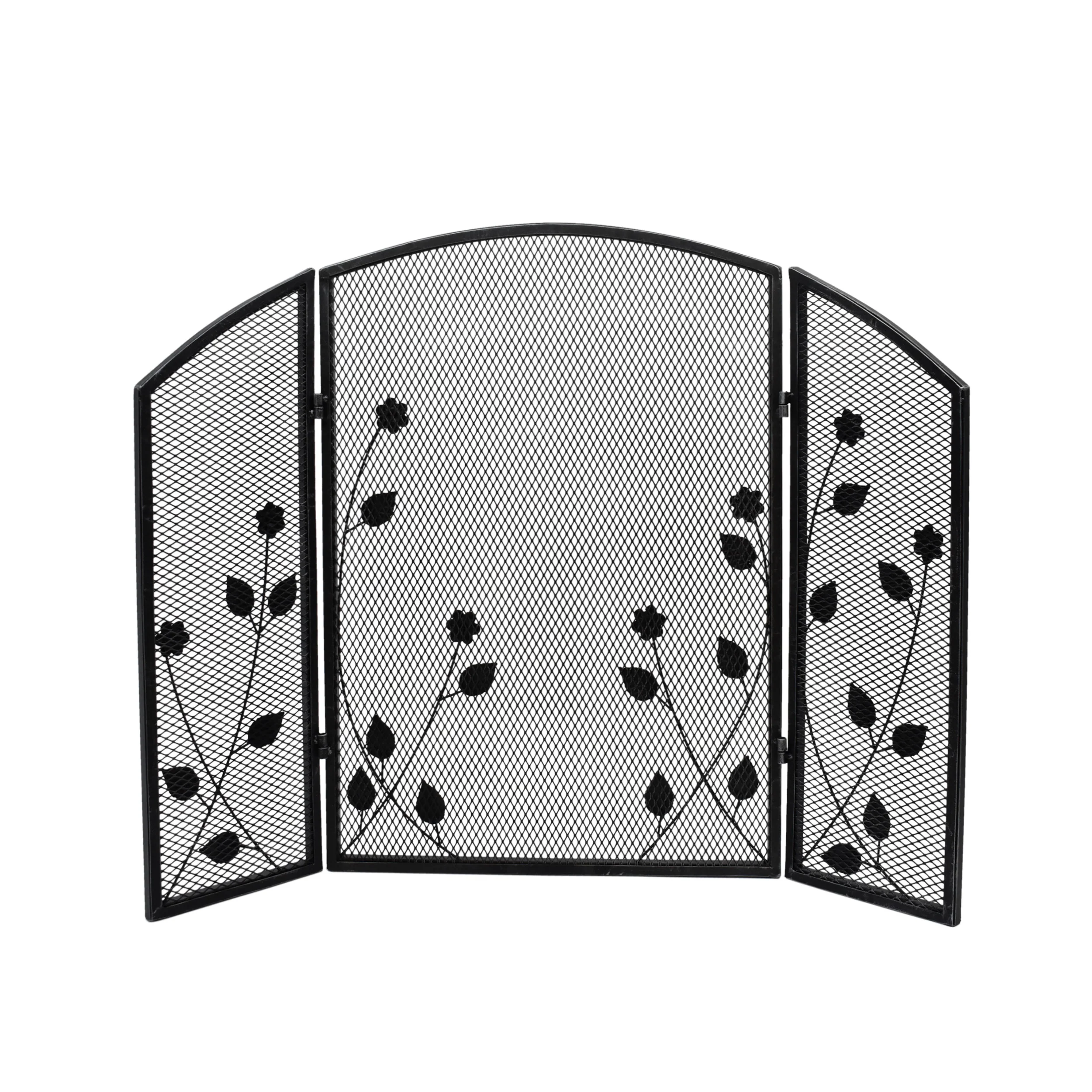 Jenna Modern Iron Firescreen with Leaf Accents - furnishings