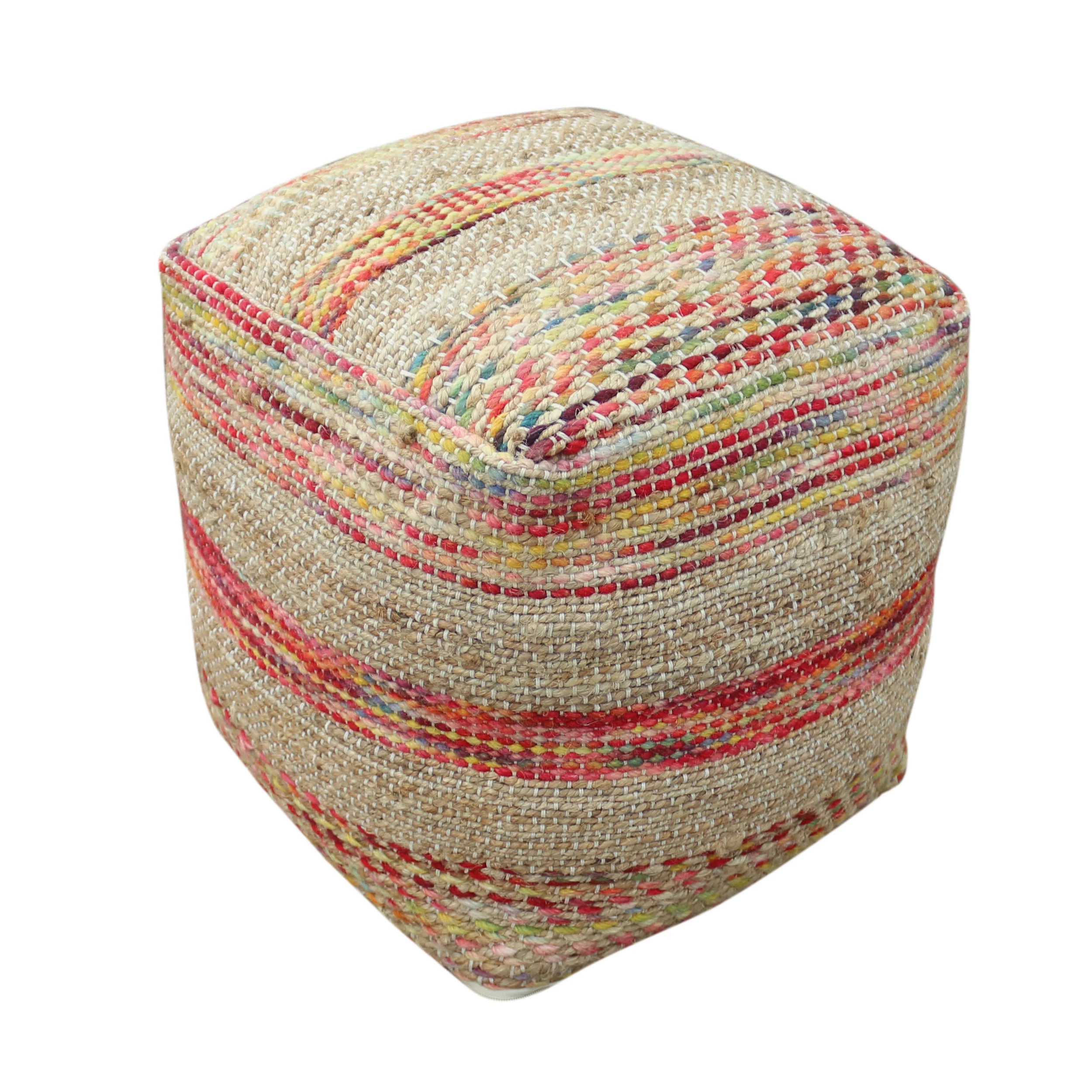 Lola Boho Handcrafted Fabric Cube Pouf - furnishings
