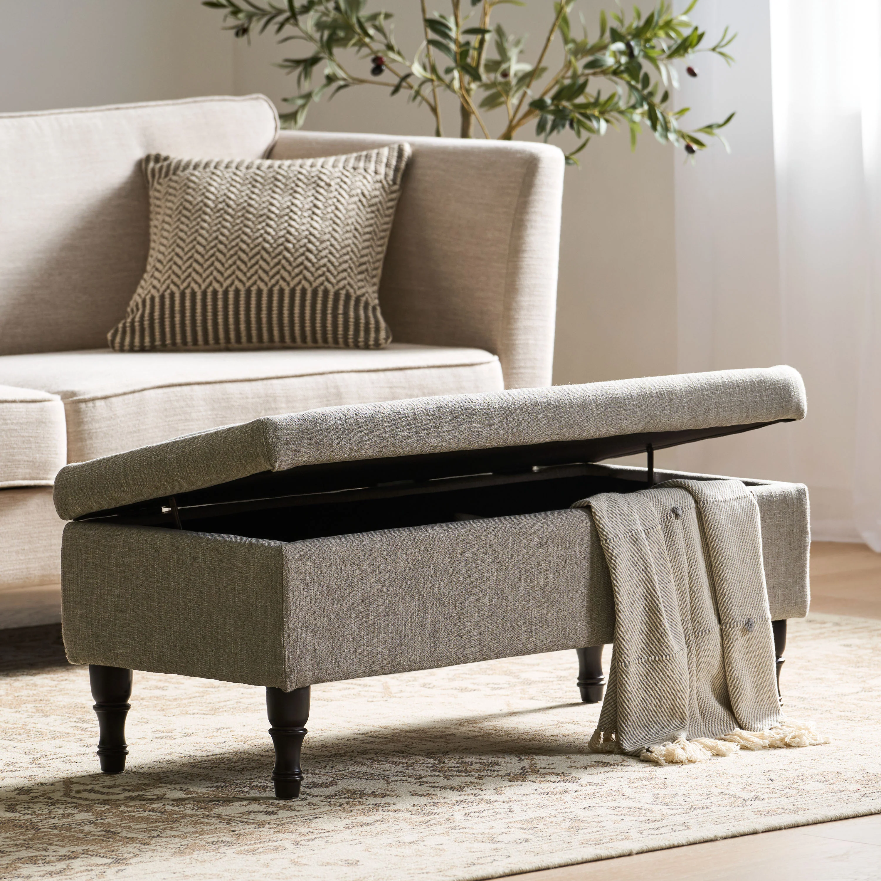 Logan Grey Fabric Storage Ottoman Bench - furnishings