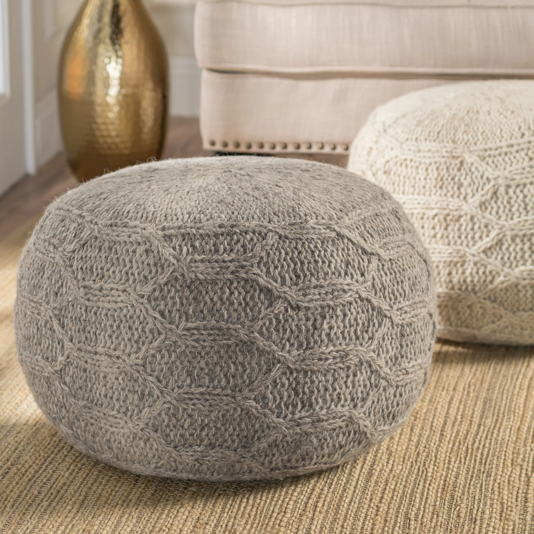 Magnolia Handcrafted Boho Fabric Pouf - furnishings