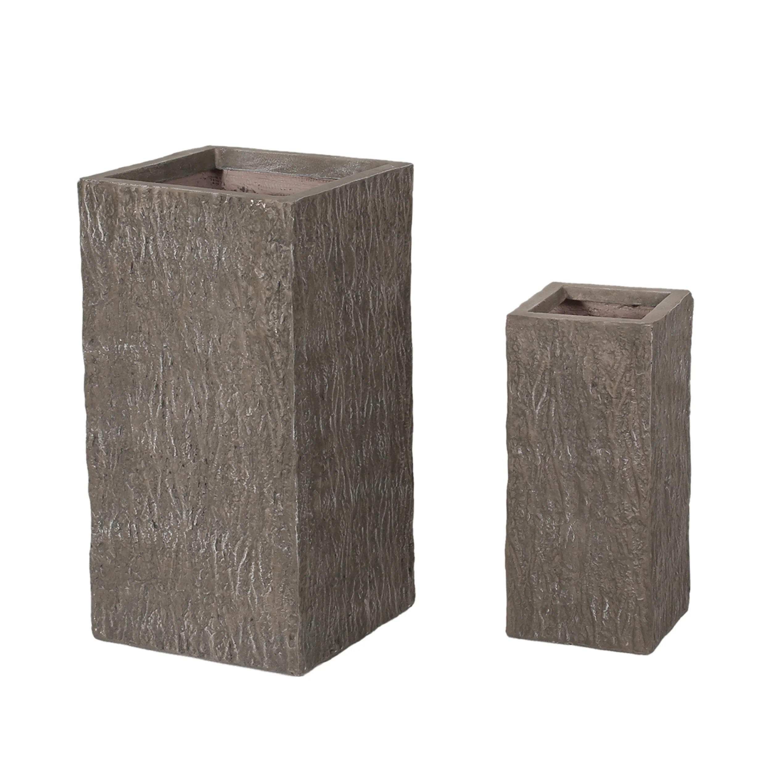 Berkamn Outdoor Large and Small Cast Stone Planters, Set of 2, Brown Wood - furnishings