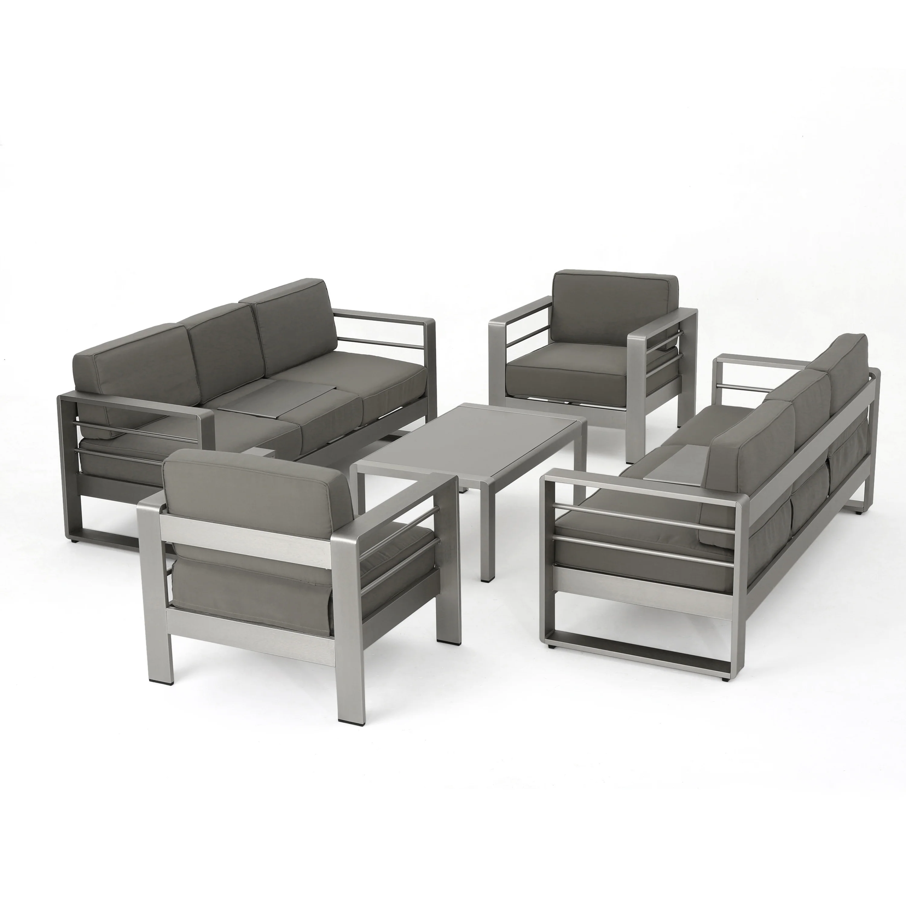 Crested Bay Outdoor Aluminum 5-Piece Sofa Set with Khaki Cushions - furnishings