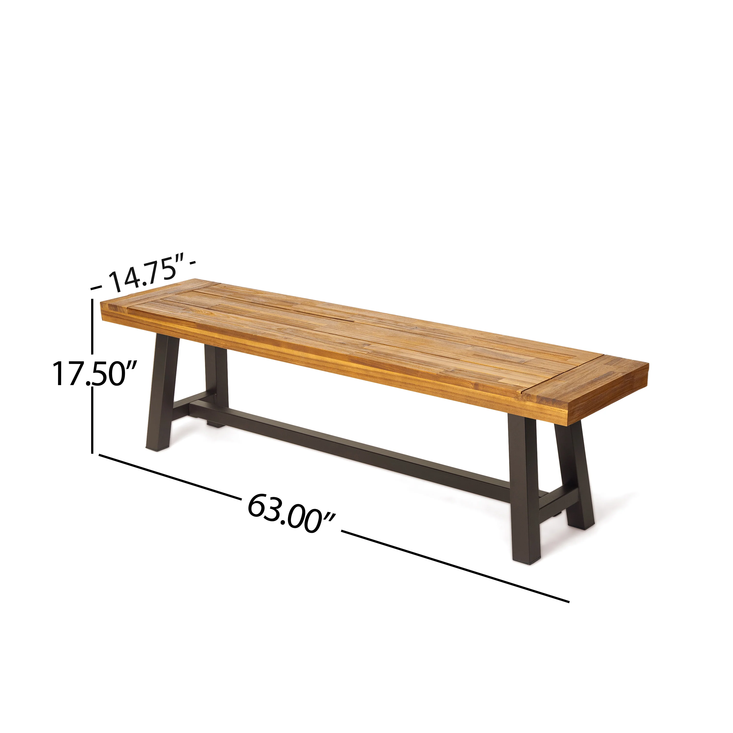 Bowman Outdoor Sandblack Finish Acacia Wood & Rustic Metal Bench - furnishings