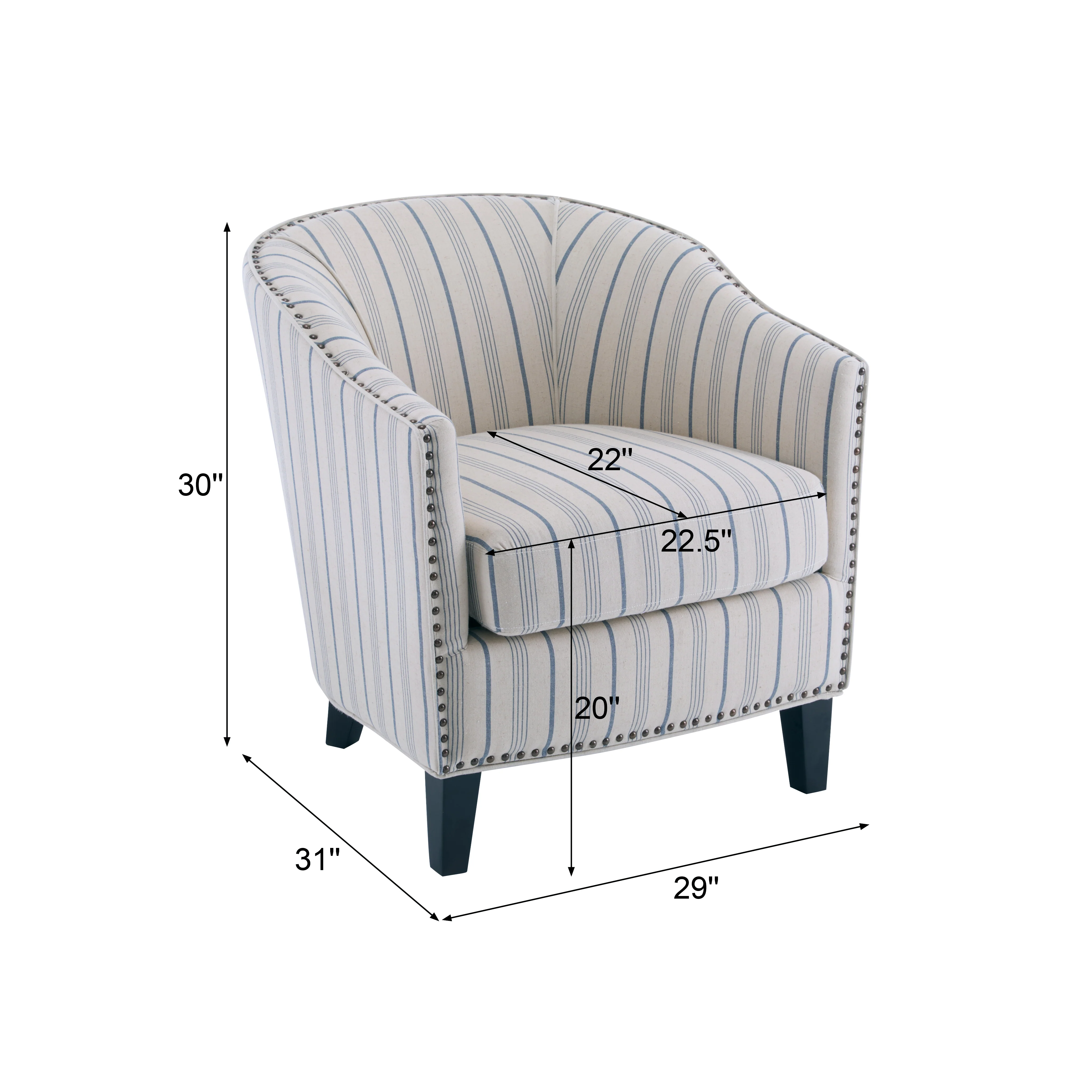 Hawthorne Beige and Blue Stripe Fabric Arm Chair (Set of 1) - furnishings