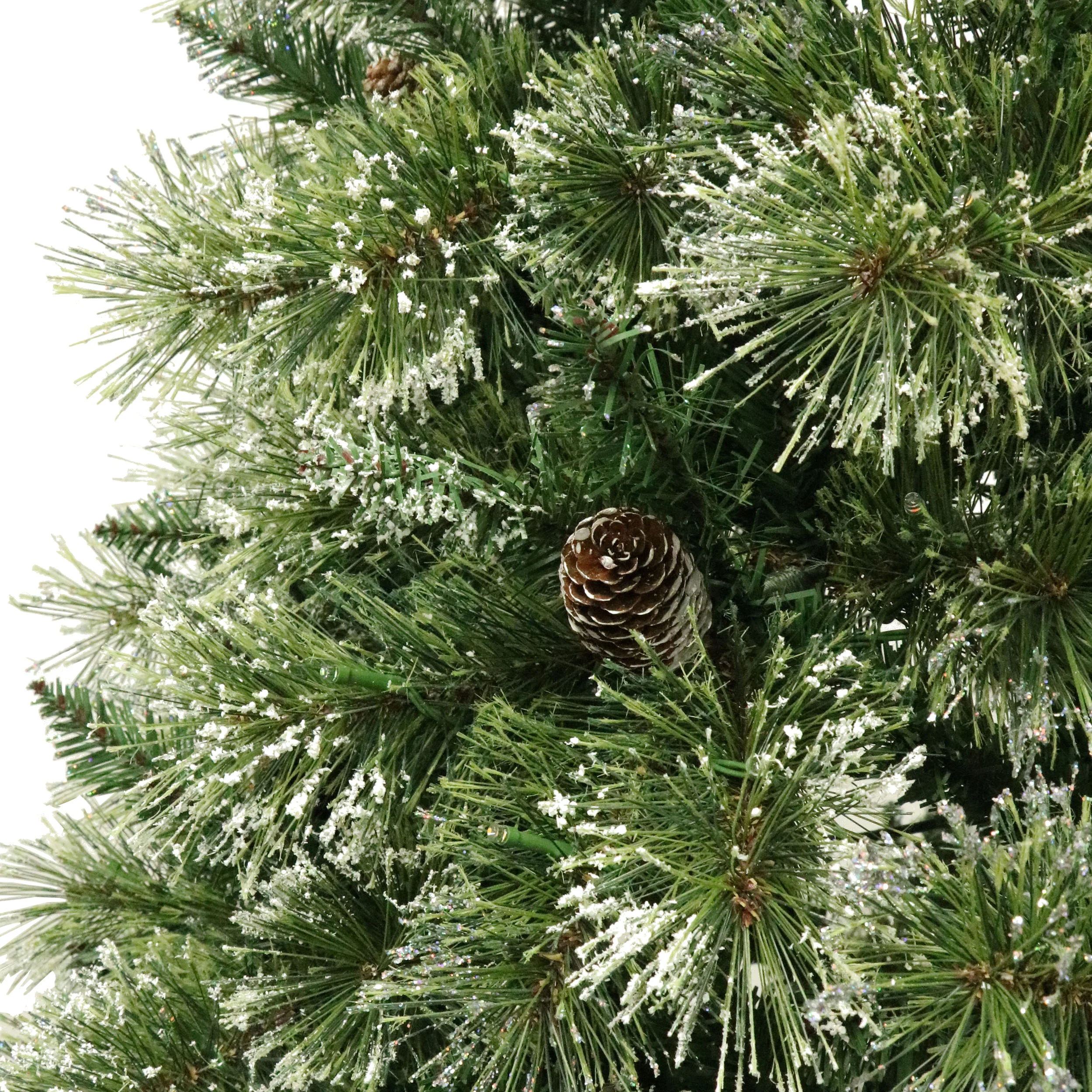 4.5-foot Cashmere Pine and Mixed Needles Pre-Lit Clear LED Hinged Artificial Christmas Tree with Snow and Glitter Branches and Frosted Pinecones - furnishings