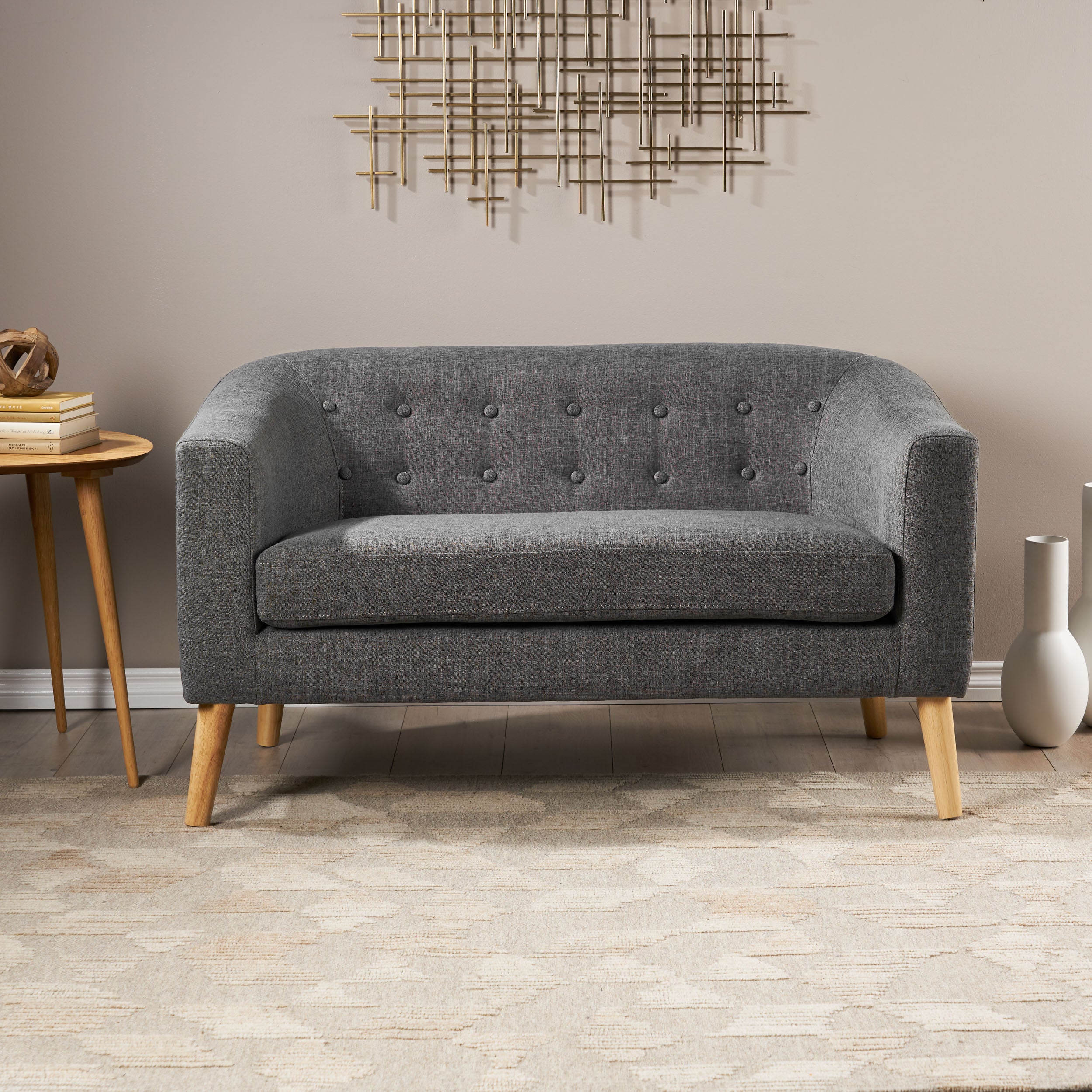 Brony Button Back Mid Century Fabric Modern Loveseat - furnishings