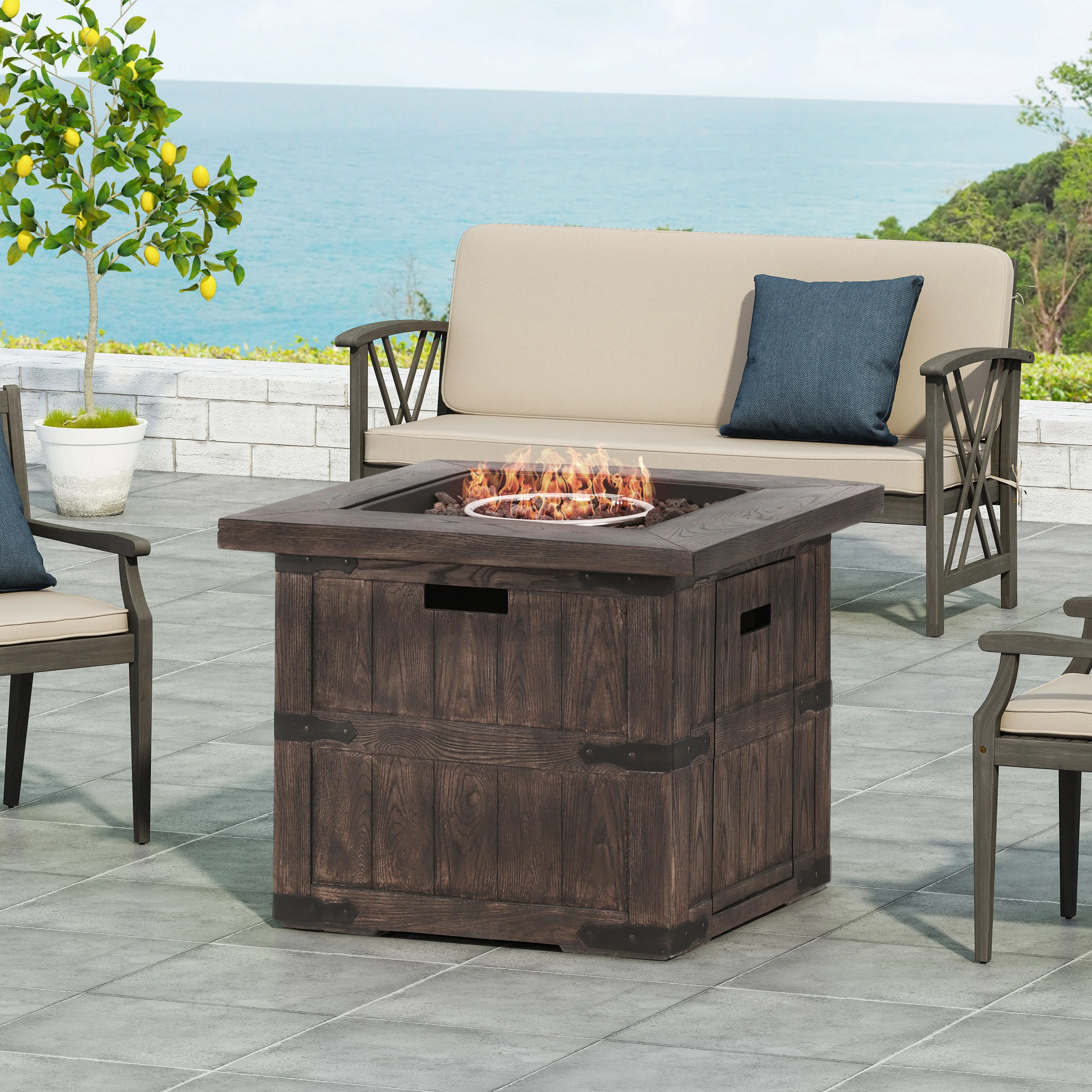 Steinaker Outdoor 40,000 BTU Lightweight Concrete Square Fire Pit - furnishings