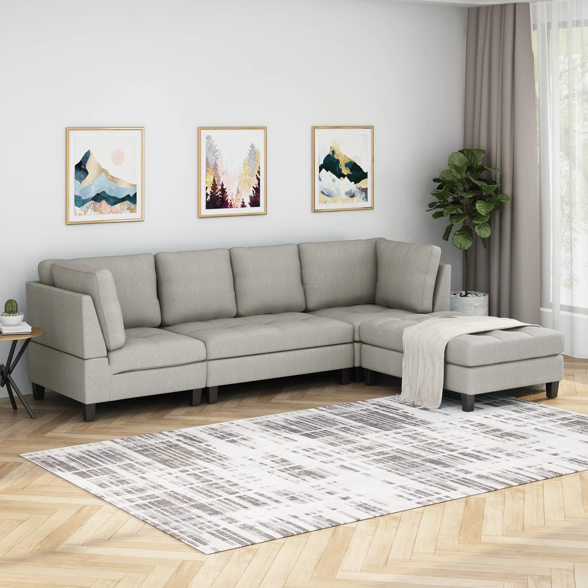 Daylon Contemporary Fabric Sectional Sofa with Ottoman - furnishings