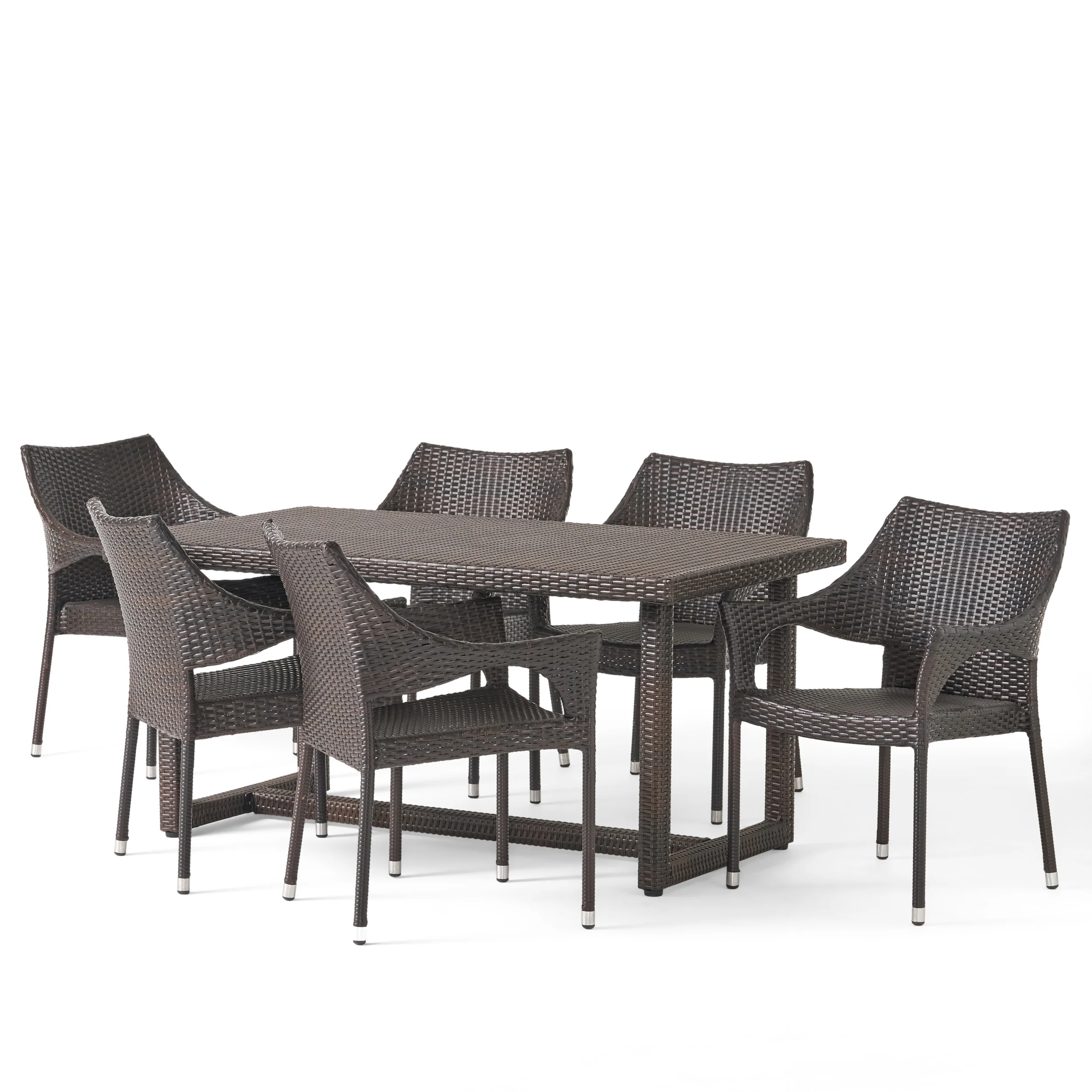 Rice Outdoor 7 Piece Wicker Dining Set, Multibrown - furnishings