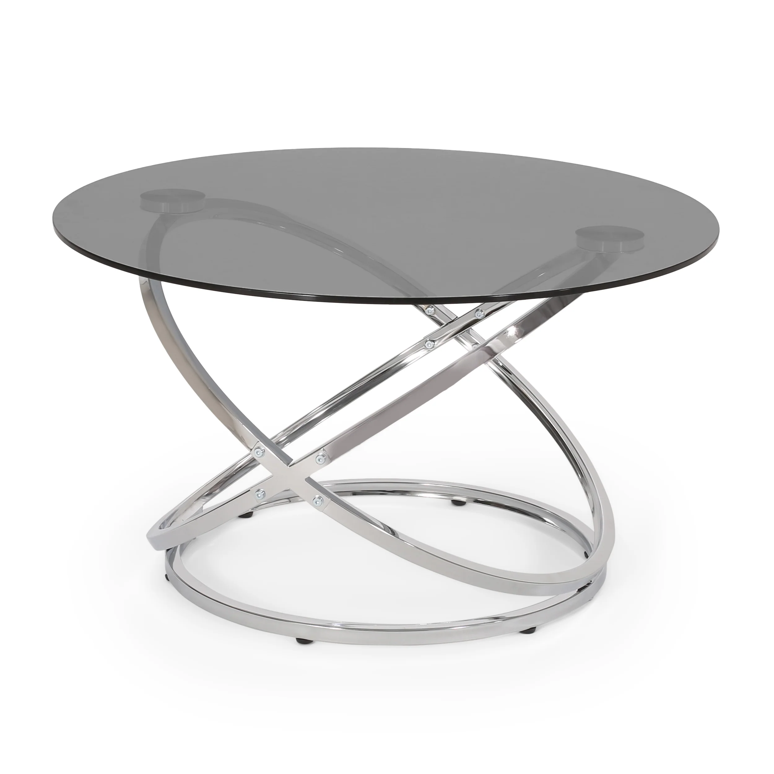 Hearney Modern Glass Top Round Coffee Table, Gray and Chrome - furnishings