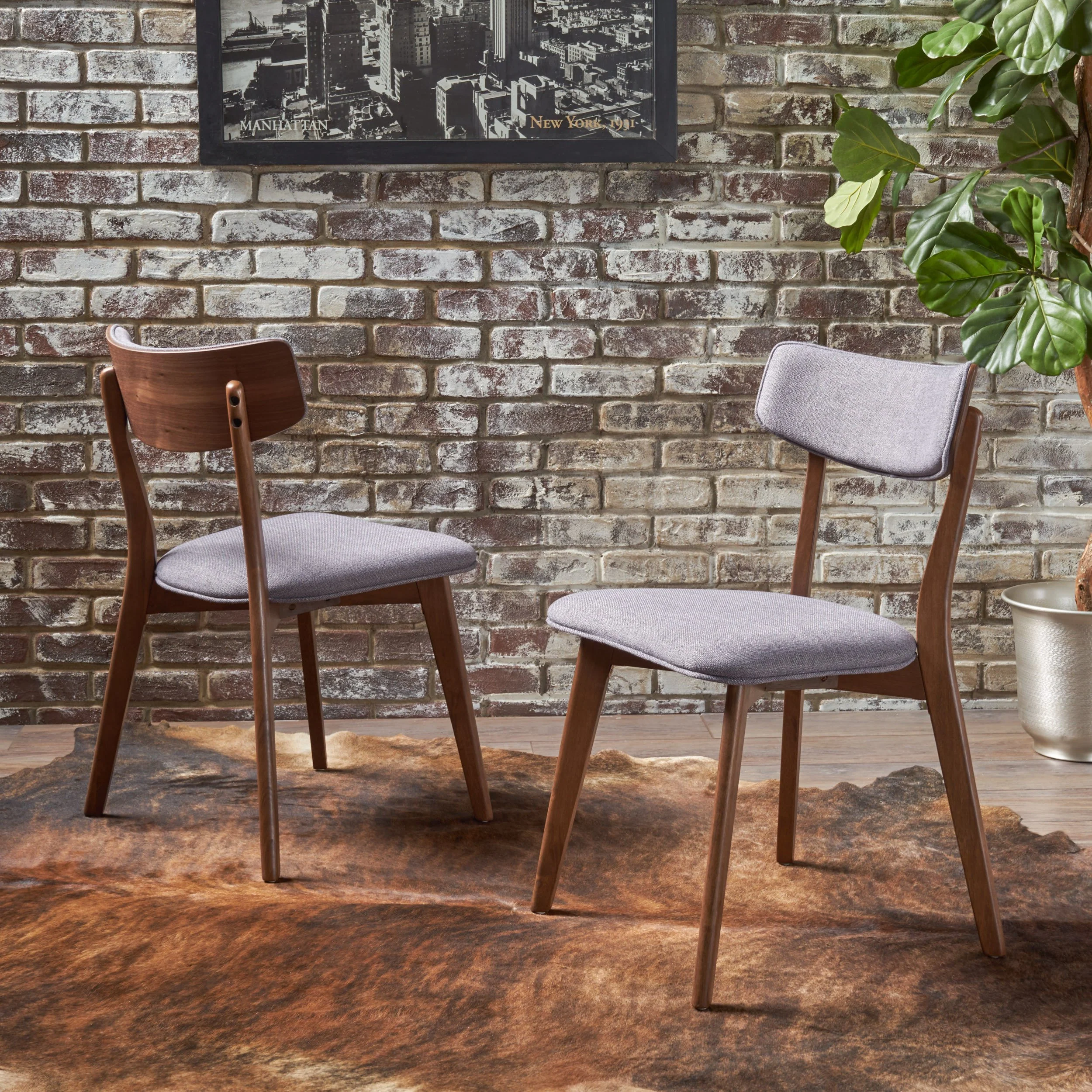 Turat Mid-Century Walnut Finished Frame Dining Chairs (Set of 2) - furnishings