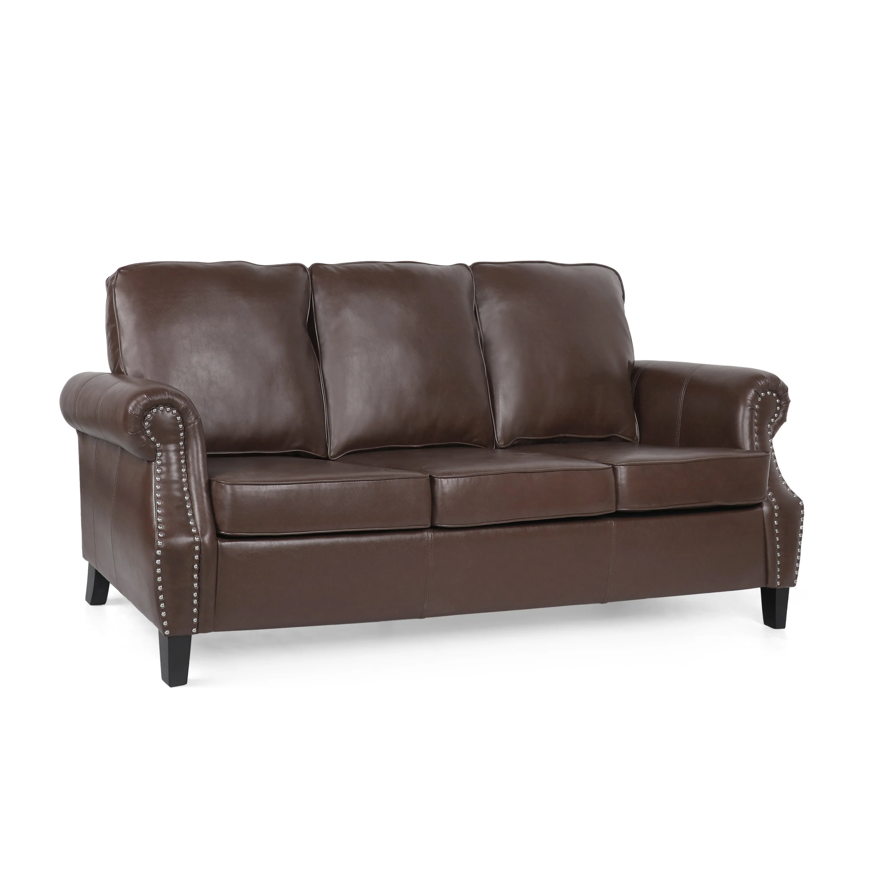 Burkehaven Contemporary Faux Leather 3 Seater Sofa with Nailhead Trim - furnishings