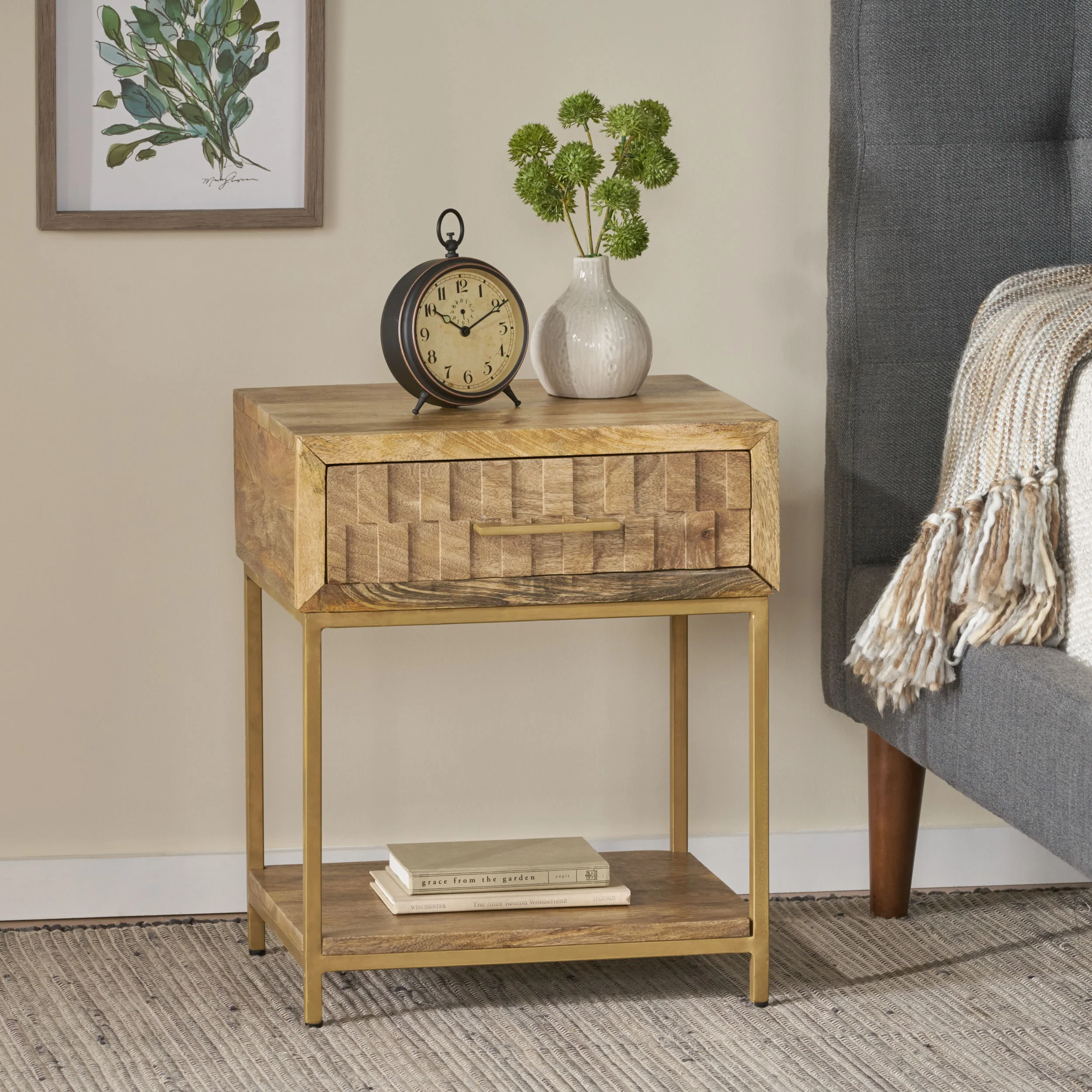 Sandia Handcrafted Boho Mango Wood Nightstand - furnishings