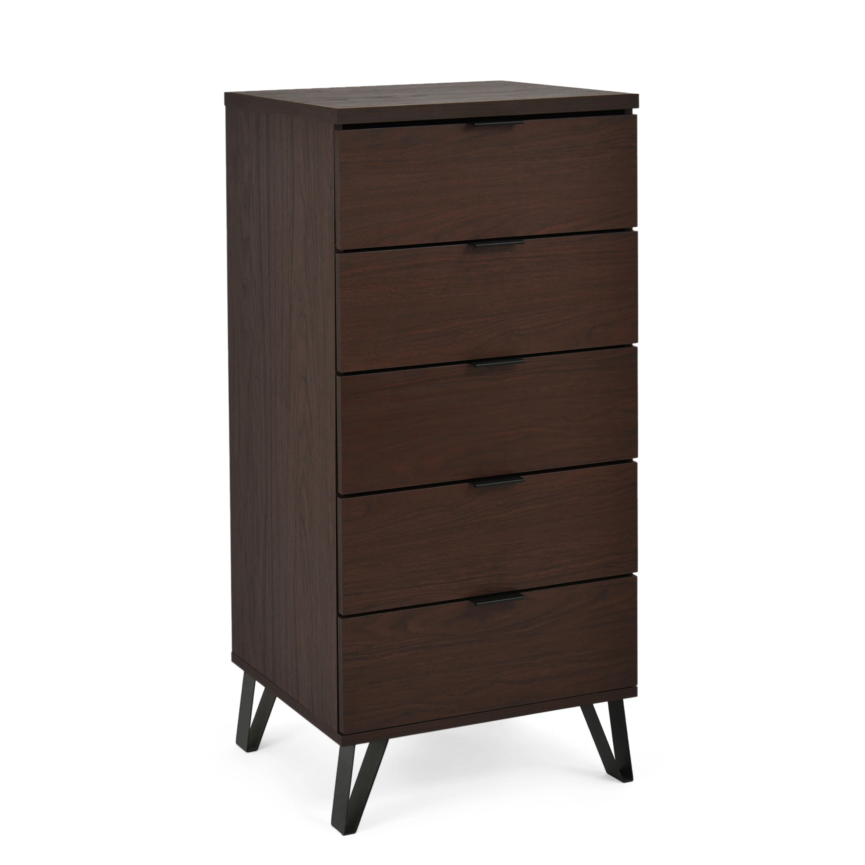 Demijen Modern Industrial 5 Drawer Dresser, Walnut and Matte Black - furnishings