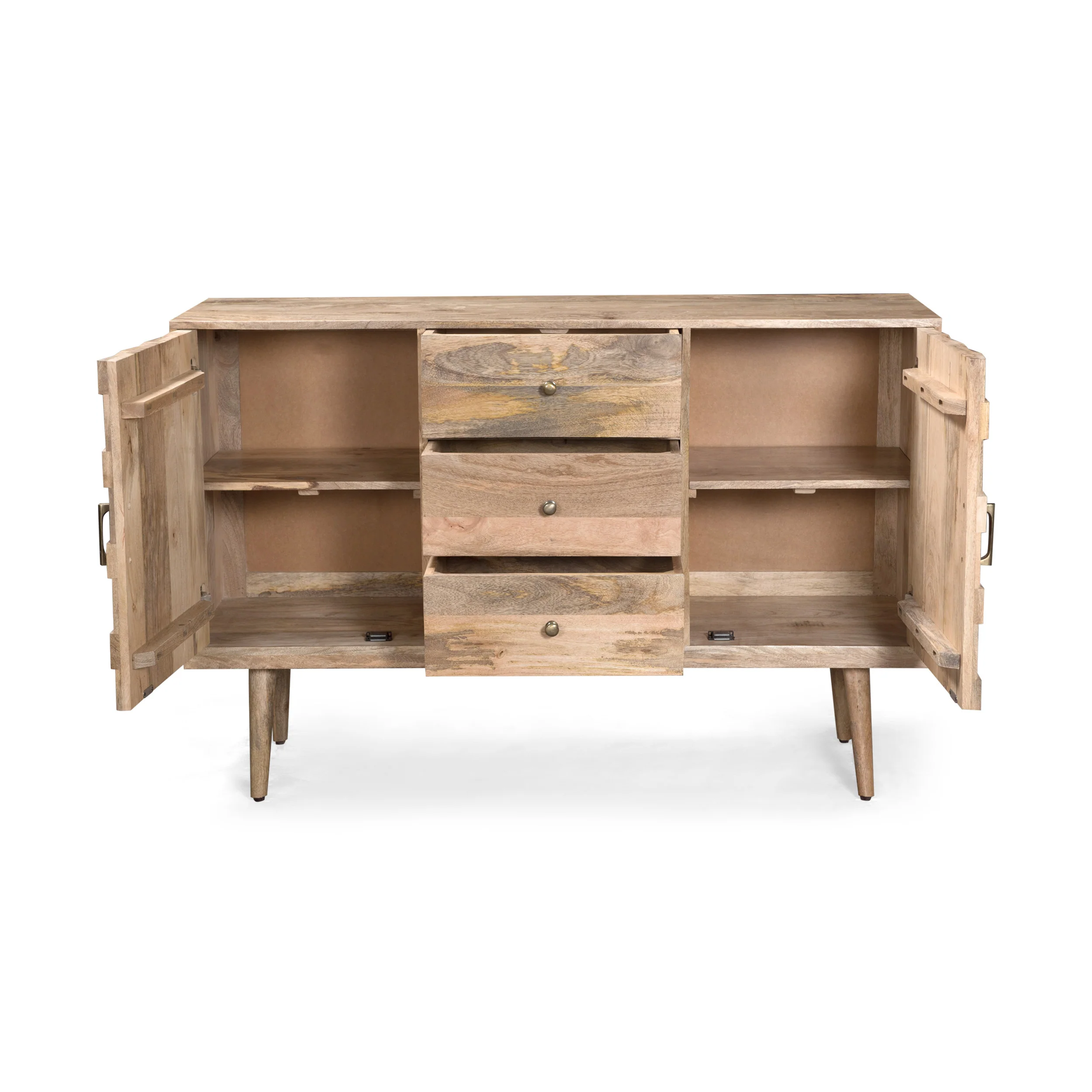Zona Mid-Century Modern Mango Wood 3 Drawer Sideboard with 2 Doors - furnishings