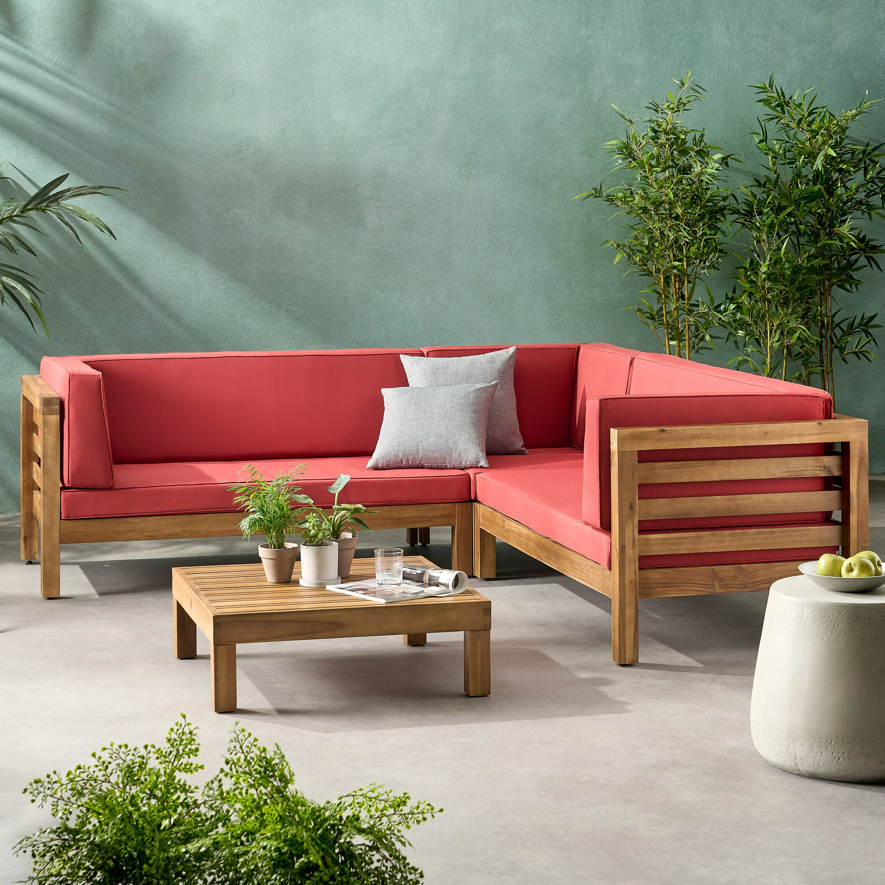 Ravello 4 Piece Outdoor Wooden Sectional Set with Cushions - furnishings