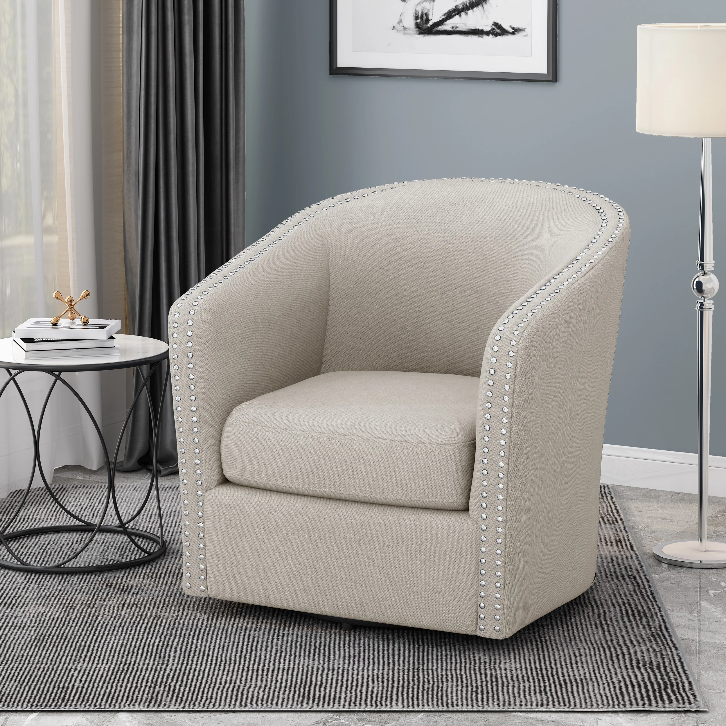 Leily Contemporary Fabric Swivel Chair - furnishings