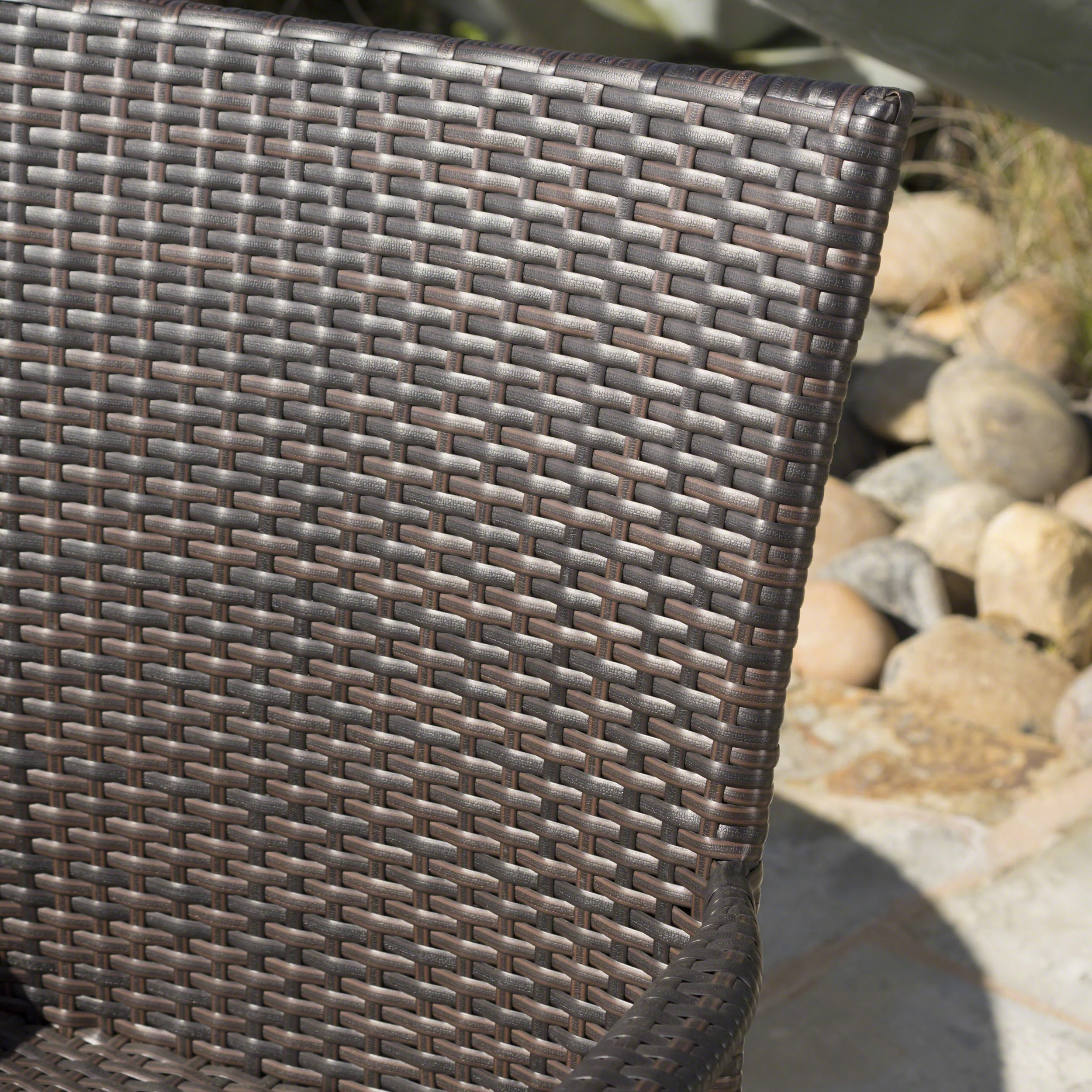 Sophilynn Outdoor 7 Piece Multi-brown Wicker Oval Dining Set with Stacking Chairs - furnishings