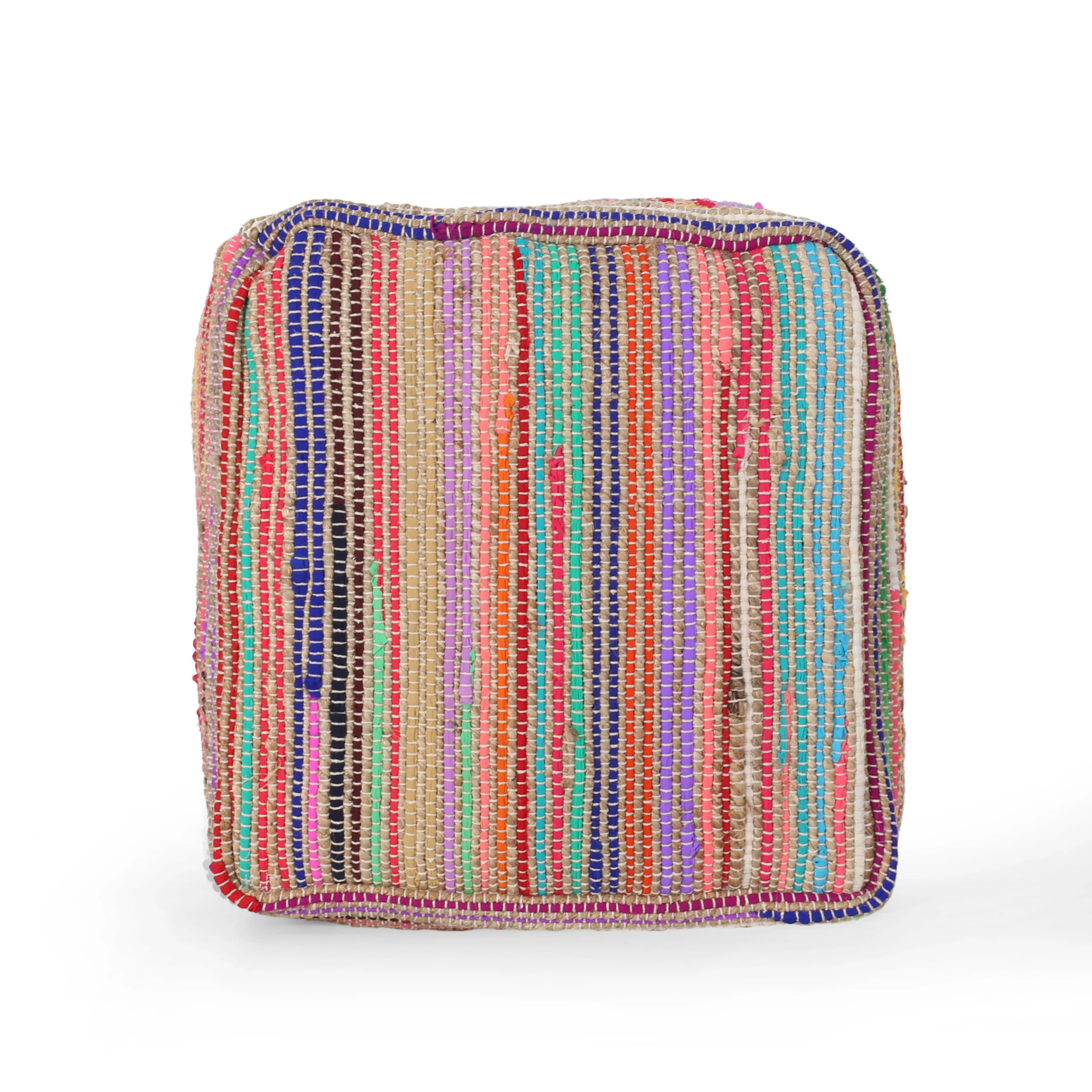 Kenta Boho Jute and Chindi Pouf - furnishings