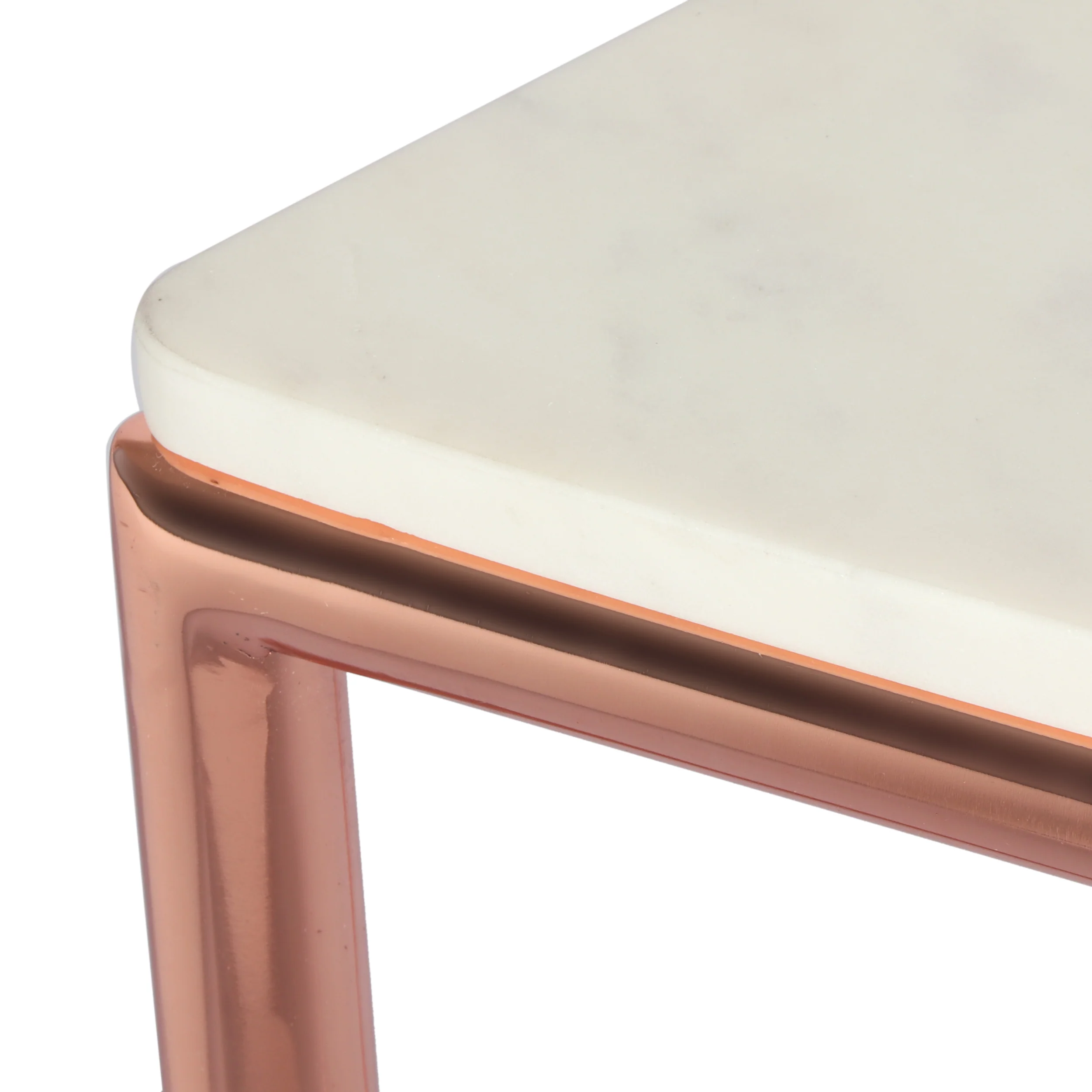 Cowger Modern Glam Handcrafted Banswara Marble Top C-Shaped Side Table, White and Rose Gold - furnishings