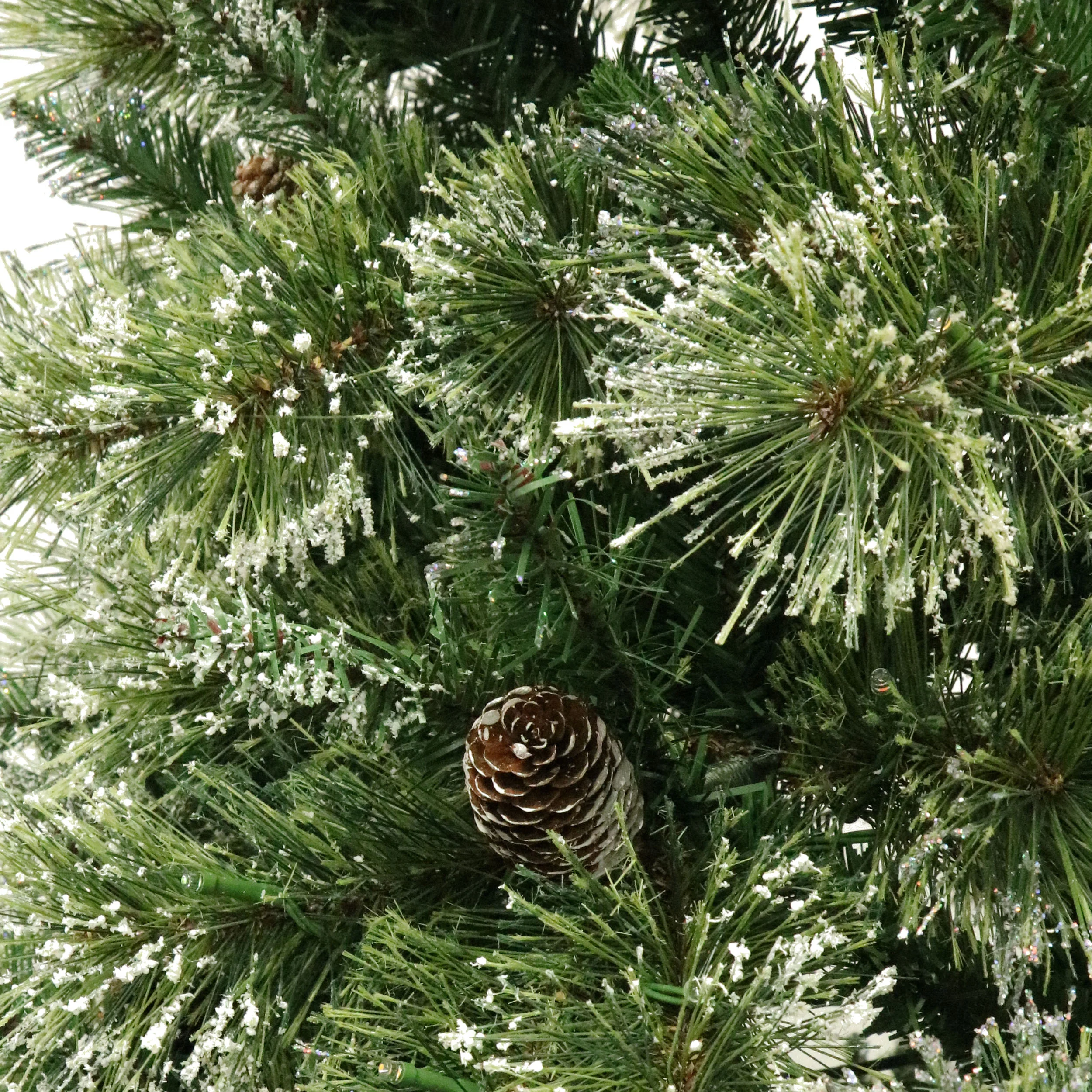 4.5-foot Cashmere Pine and Mixed Needles Pre-Lit Clear LED Hinged Artificial Christmas Tree with Snow and Glitter Branches and Frosted Pinecones - furnishings