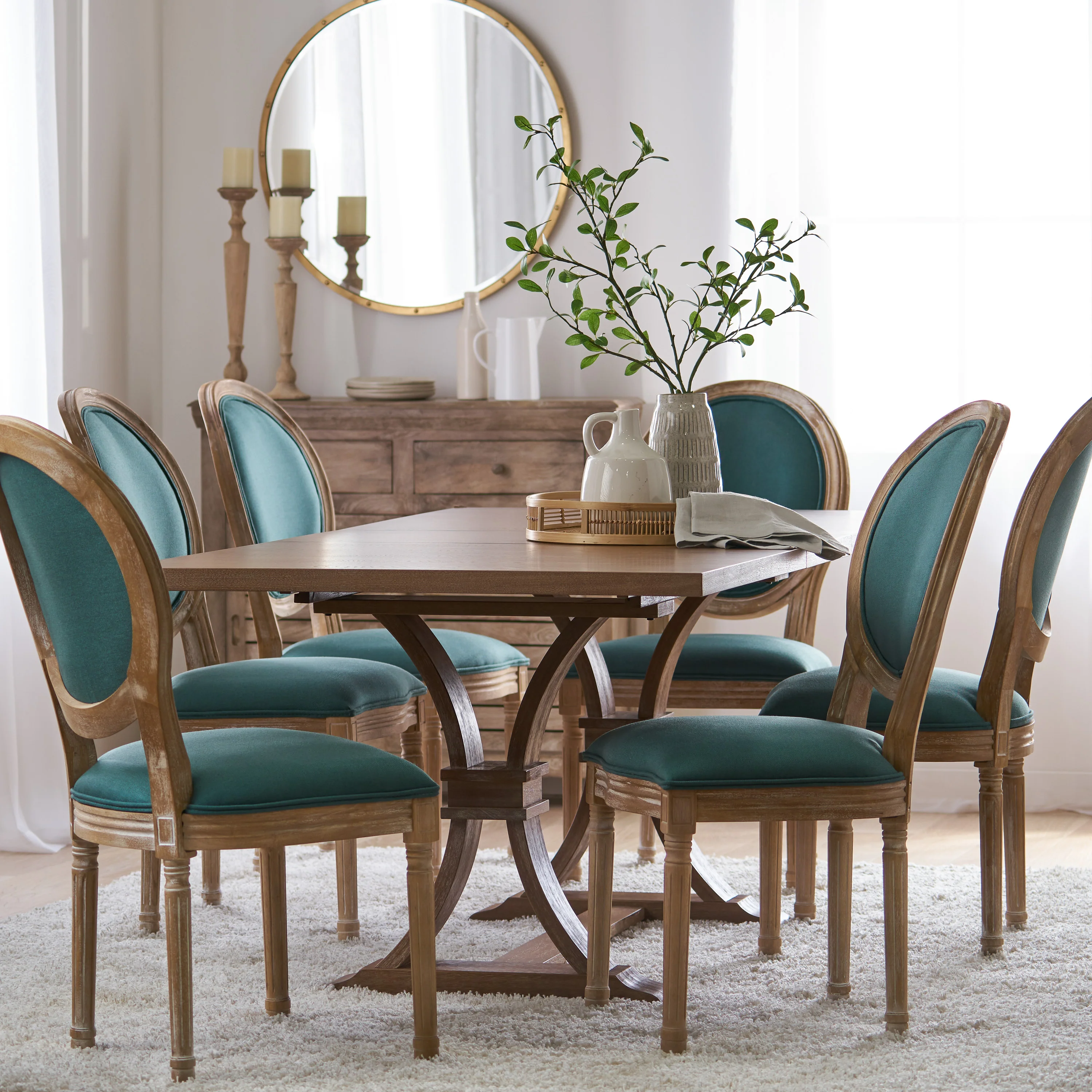 Dason French Country Fabric Upholstered Wood 7 Piece Dining Set - furnishings
