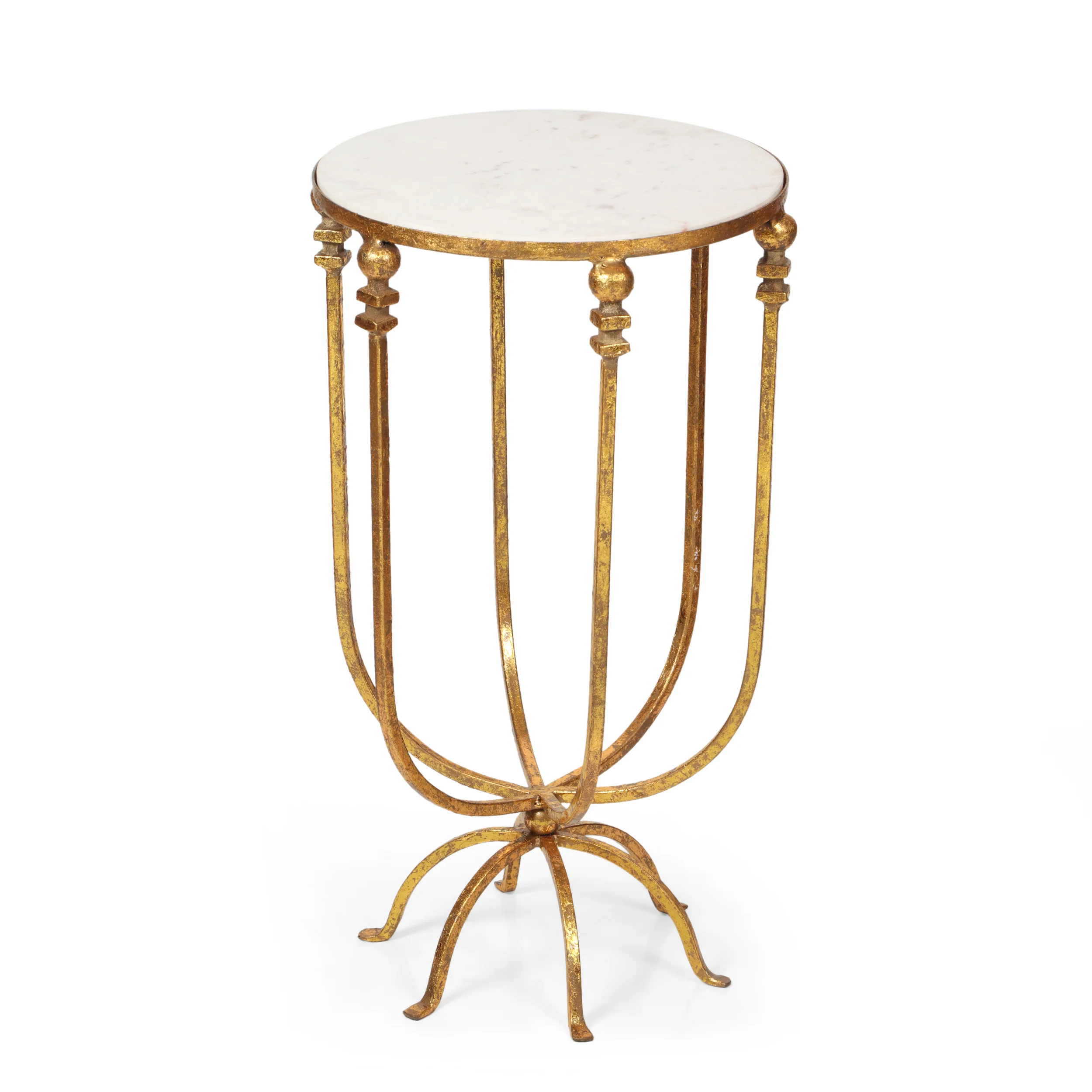 Castellina Modern Glam Handcrafted Marble Top Side Table, Gold and White - furnishings
