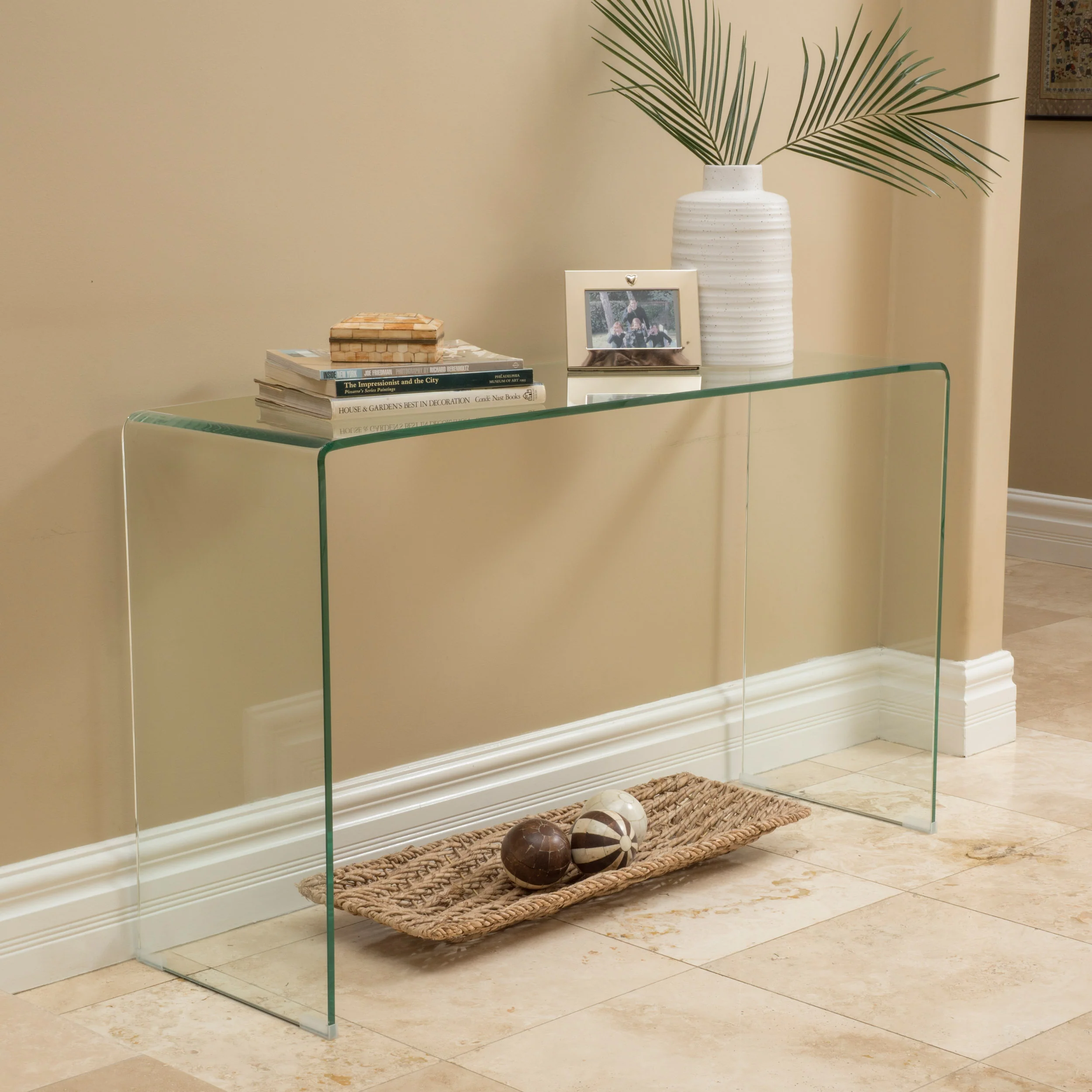 Modern Rectangular Clear 12mm Tempered Glass Console Table - furnishings
