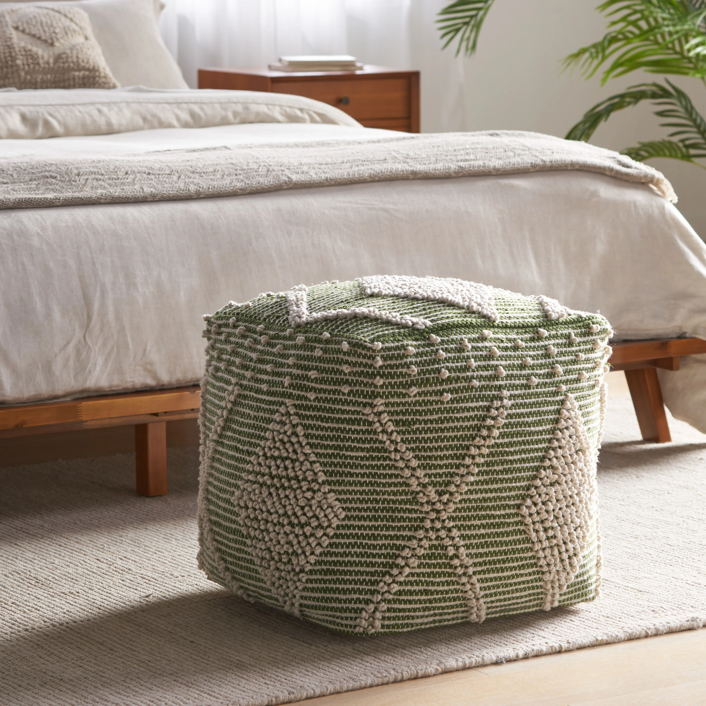 Dereka Contemporary Handcrafted Faux Yarn Pouf - furnishings