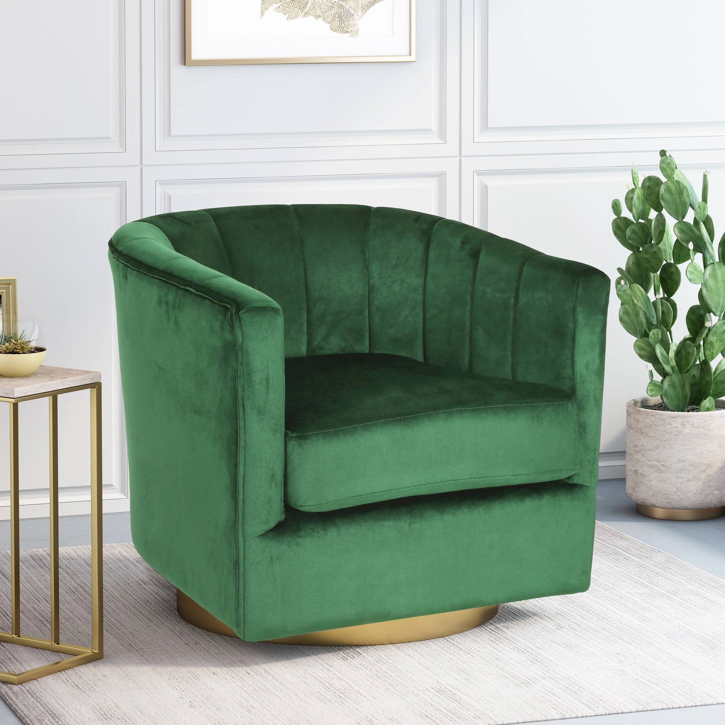 Blairmont Modern Glam Channel Stitch Velvet Swivel Club Chair - furnishings