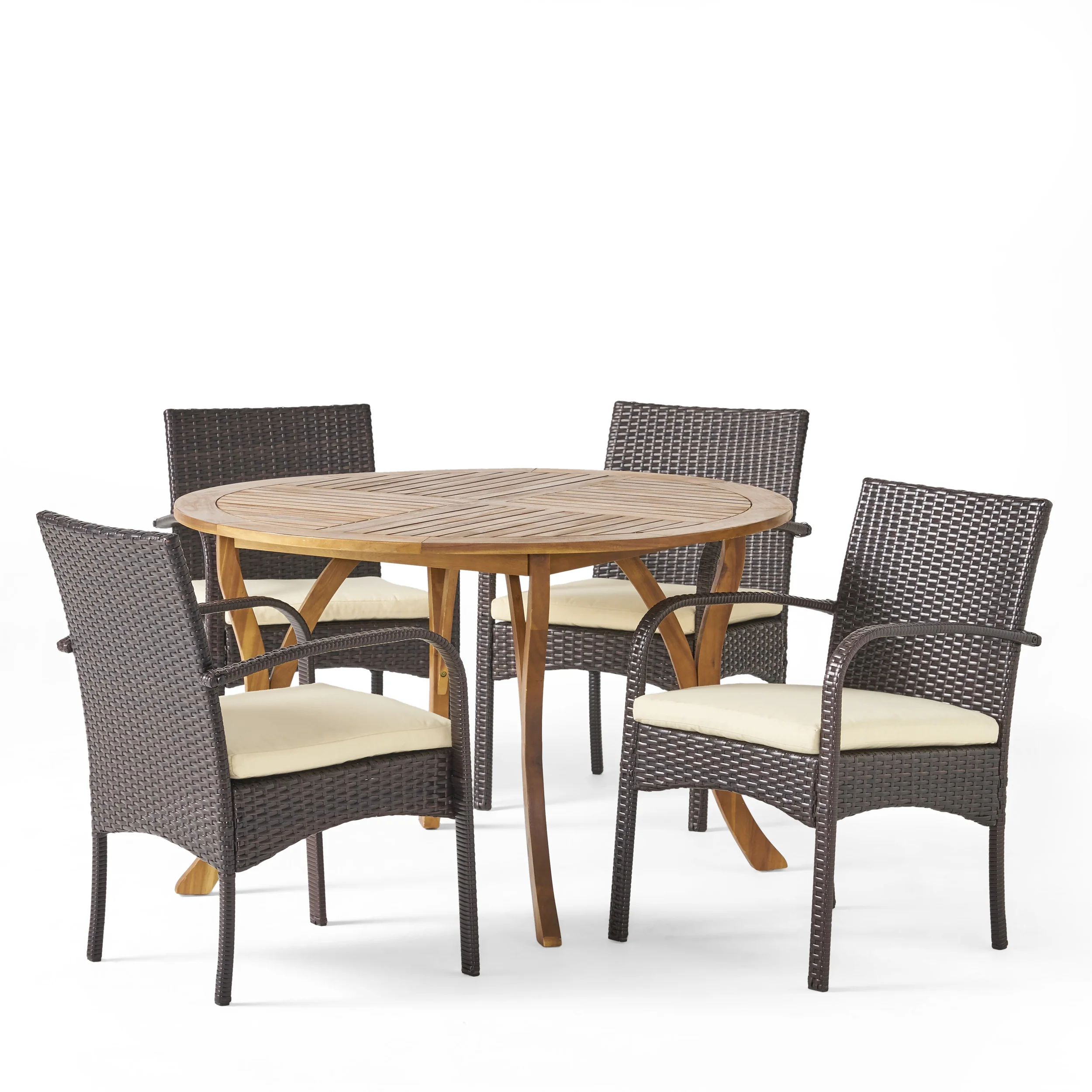 Jaden Outdoor 5 Piece Acacia Wood and Wicker Dining Set - furnishings