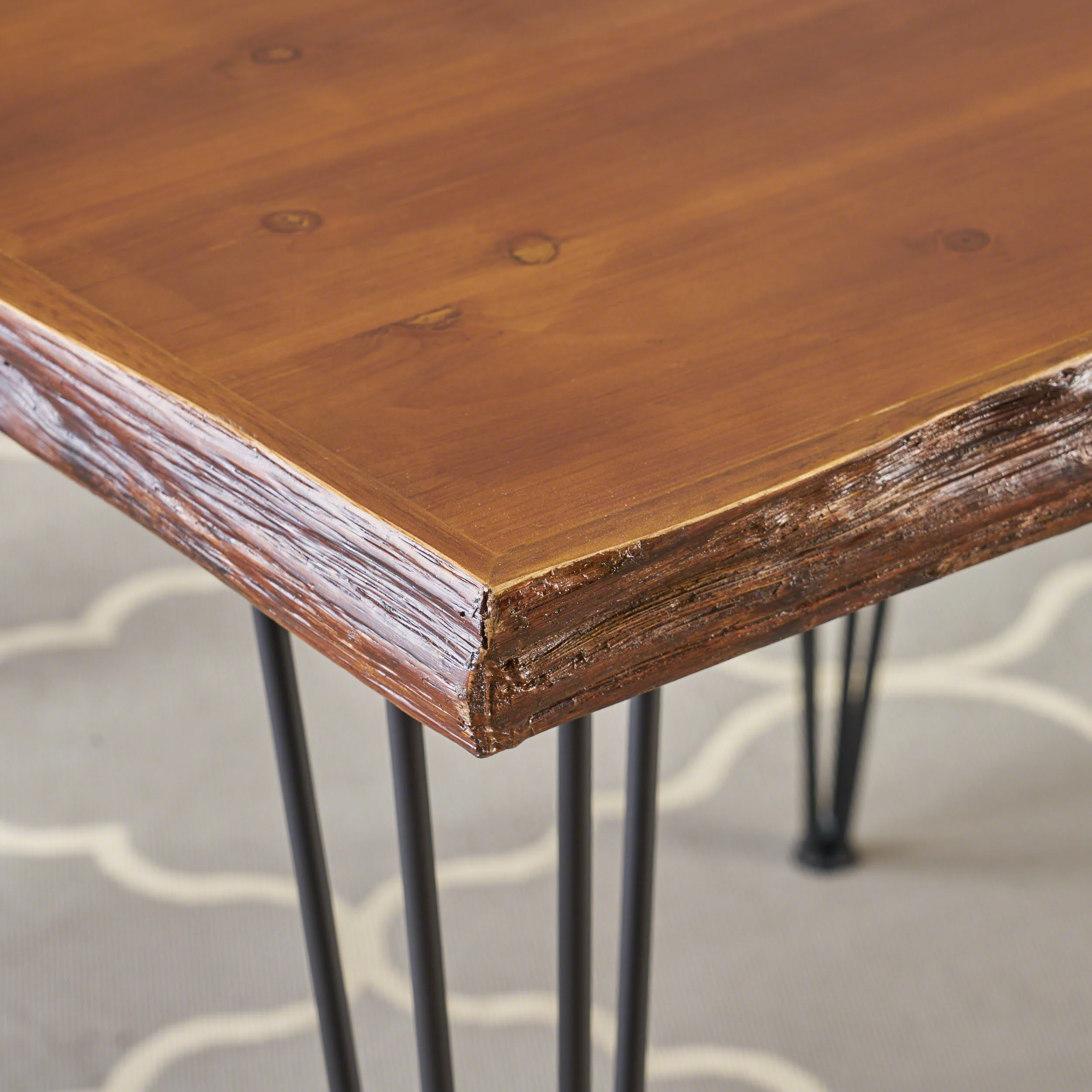 Kaia Modern Industrial Faux Live Edge Square Dining Table, Natural and Black - furnishings