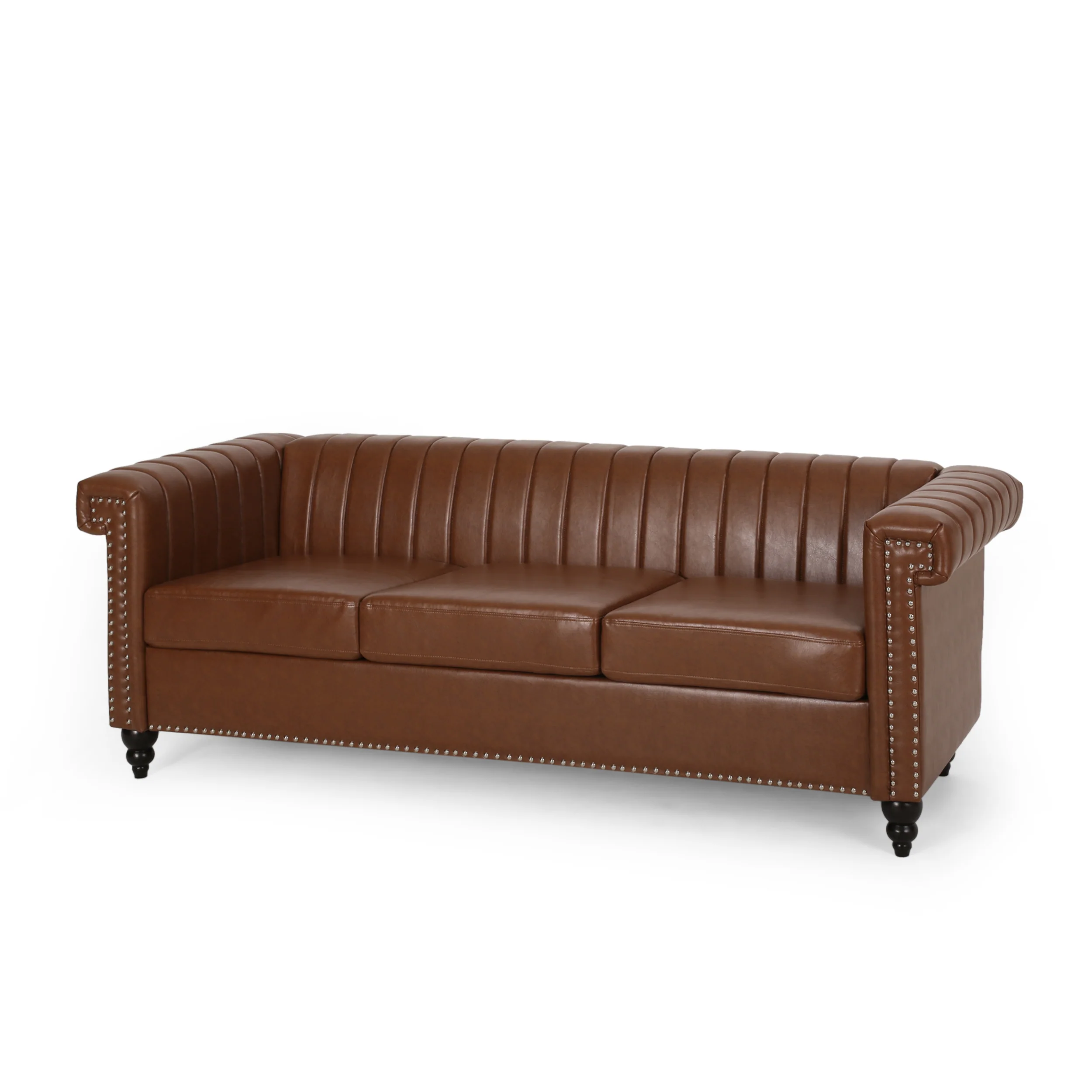 Donley Contemporary Channel Stitch 3 Seater Sofa with Nailhead Trim - furnishings