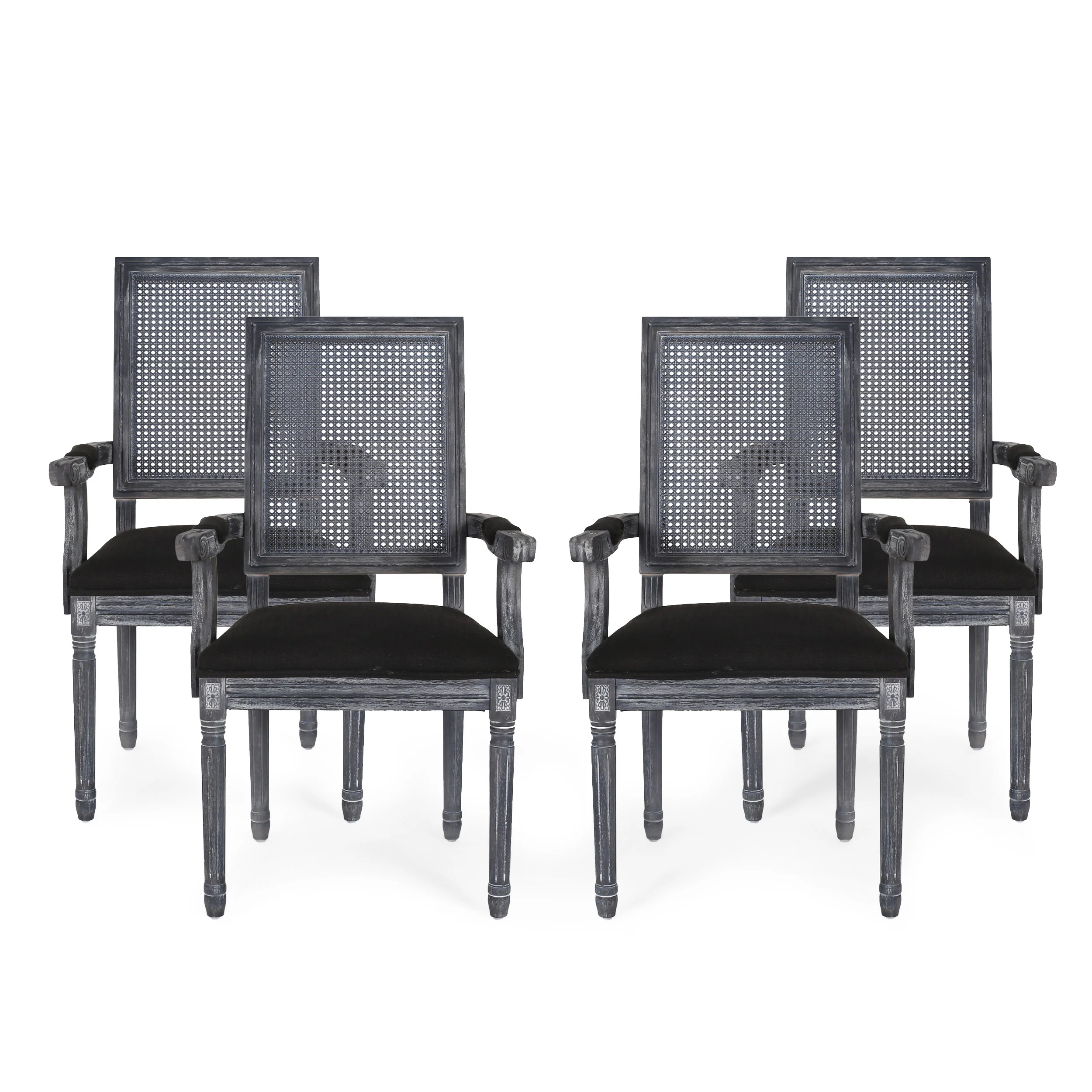 Zentner French Country Upholstered Wood and Cane Upholstered Dining Chairs, Set of 4 - furnishings
