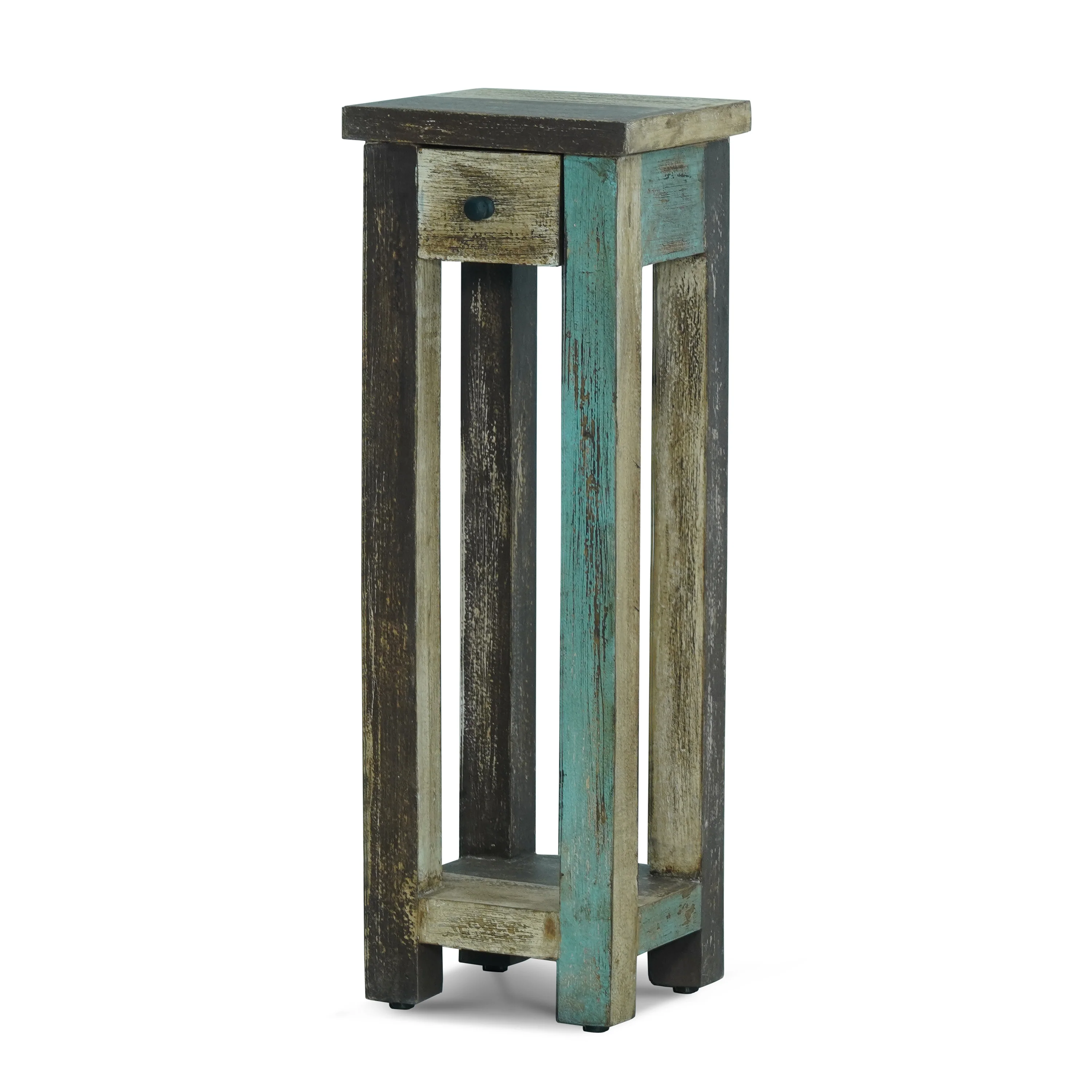 Tracey Boho Handmade Distressed Mango Wood Tall Side Table, Multicolored - furnishings