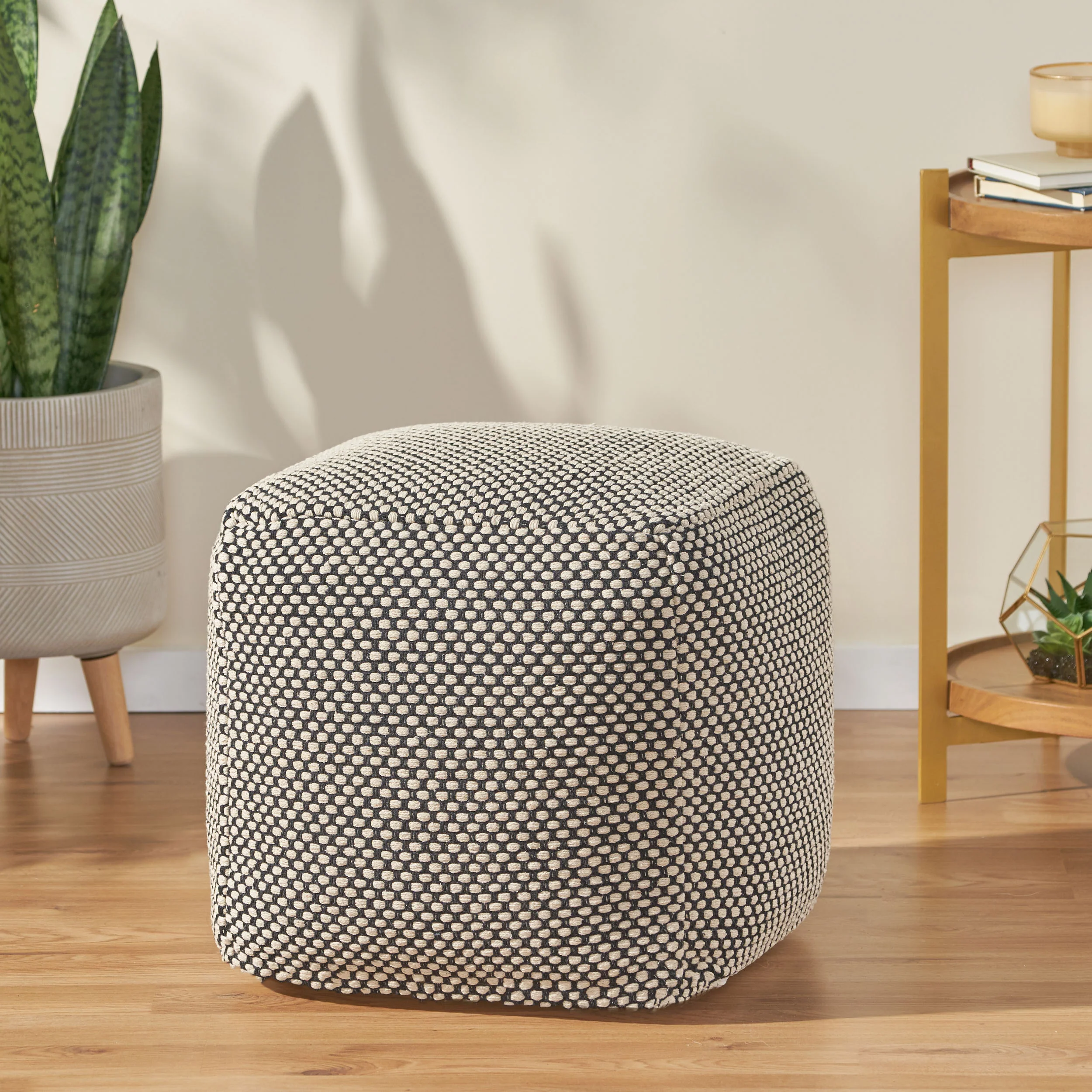Muhamed Boho Fabric Cube Pouf - furnishings