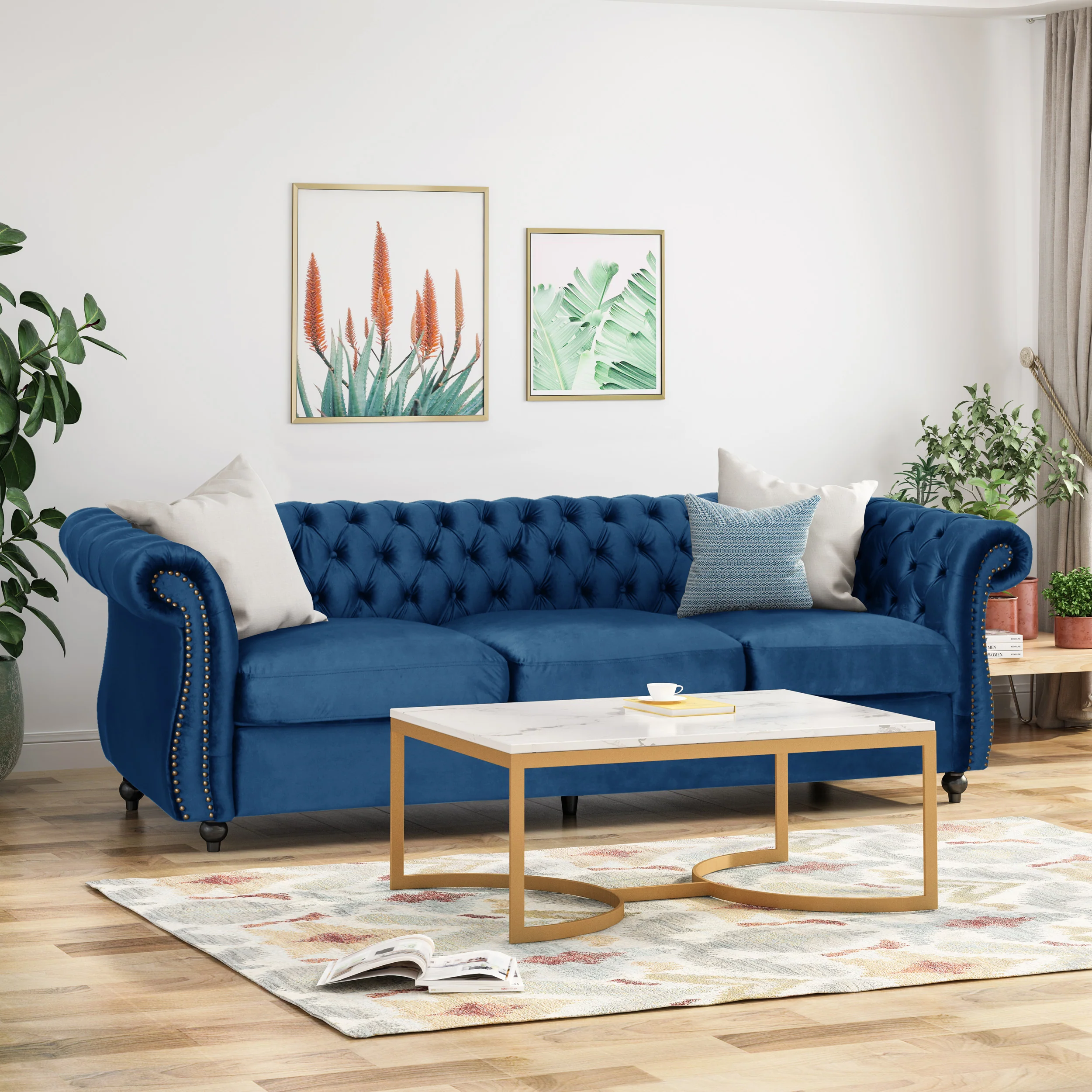 Vita Chesterfield Tufted Microfiber Sofa with Scroll Arms - furnishings