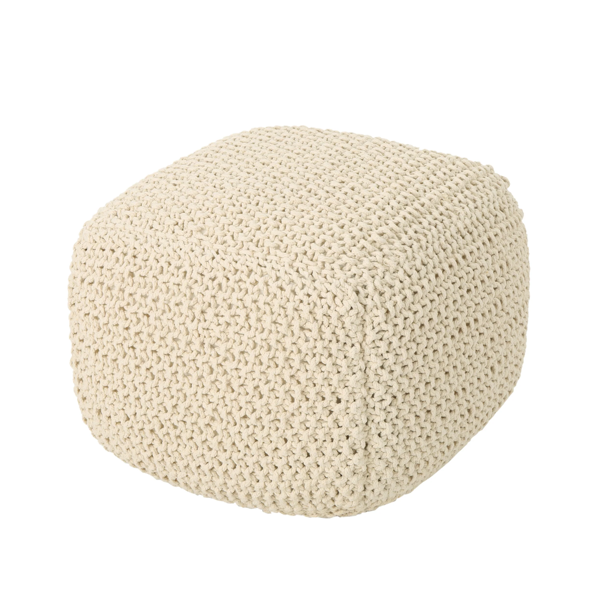 Knox Modern Boho Hand-Knitted Cotton Thread Pouf Foot Stool - furnishings