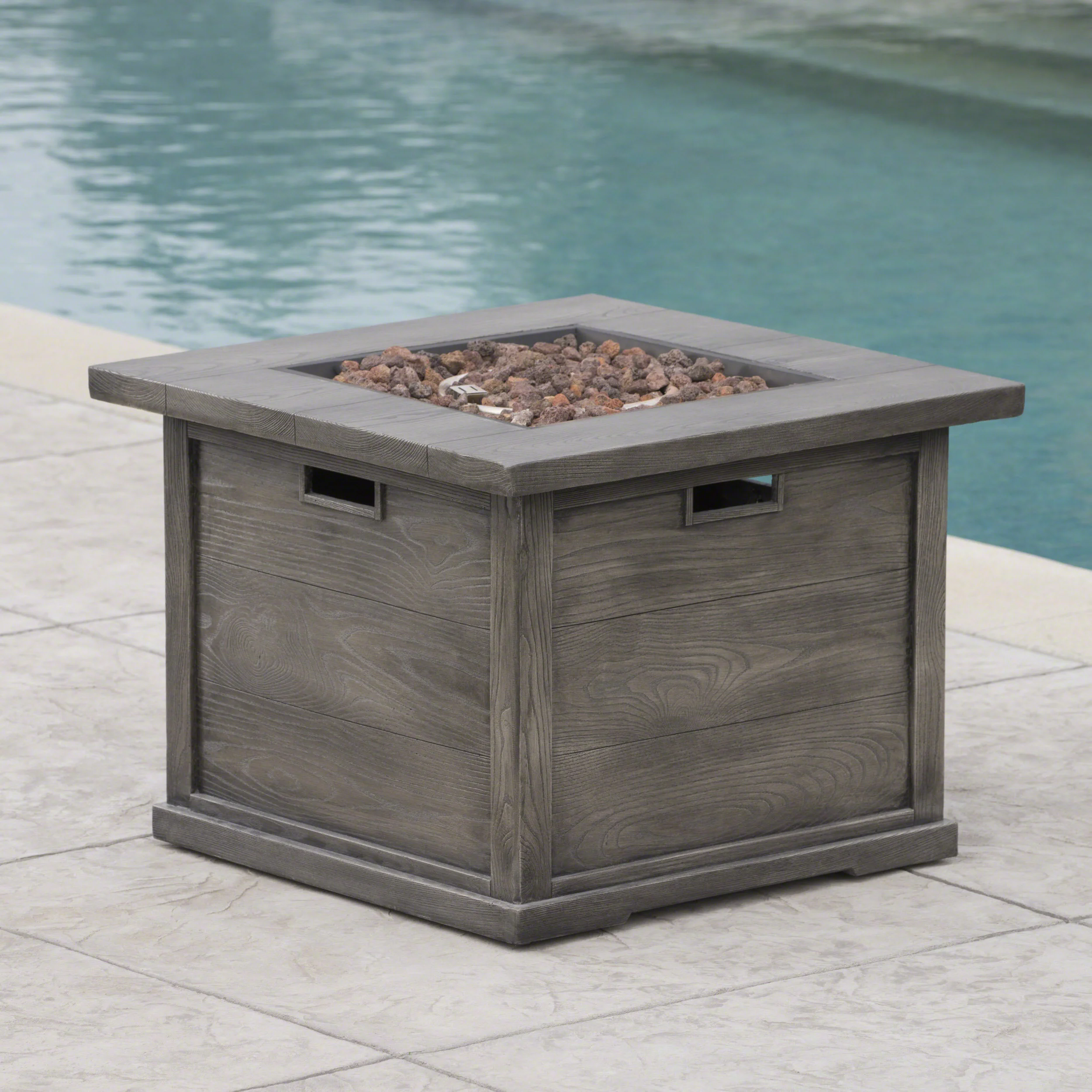 Ellesmere Outdoor Wood Patterned Square Gas Fire Pit - furnishings