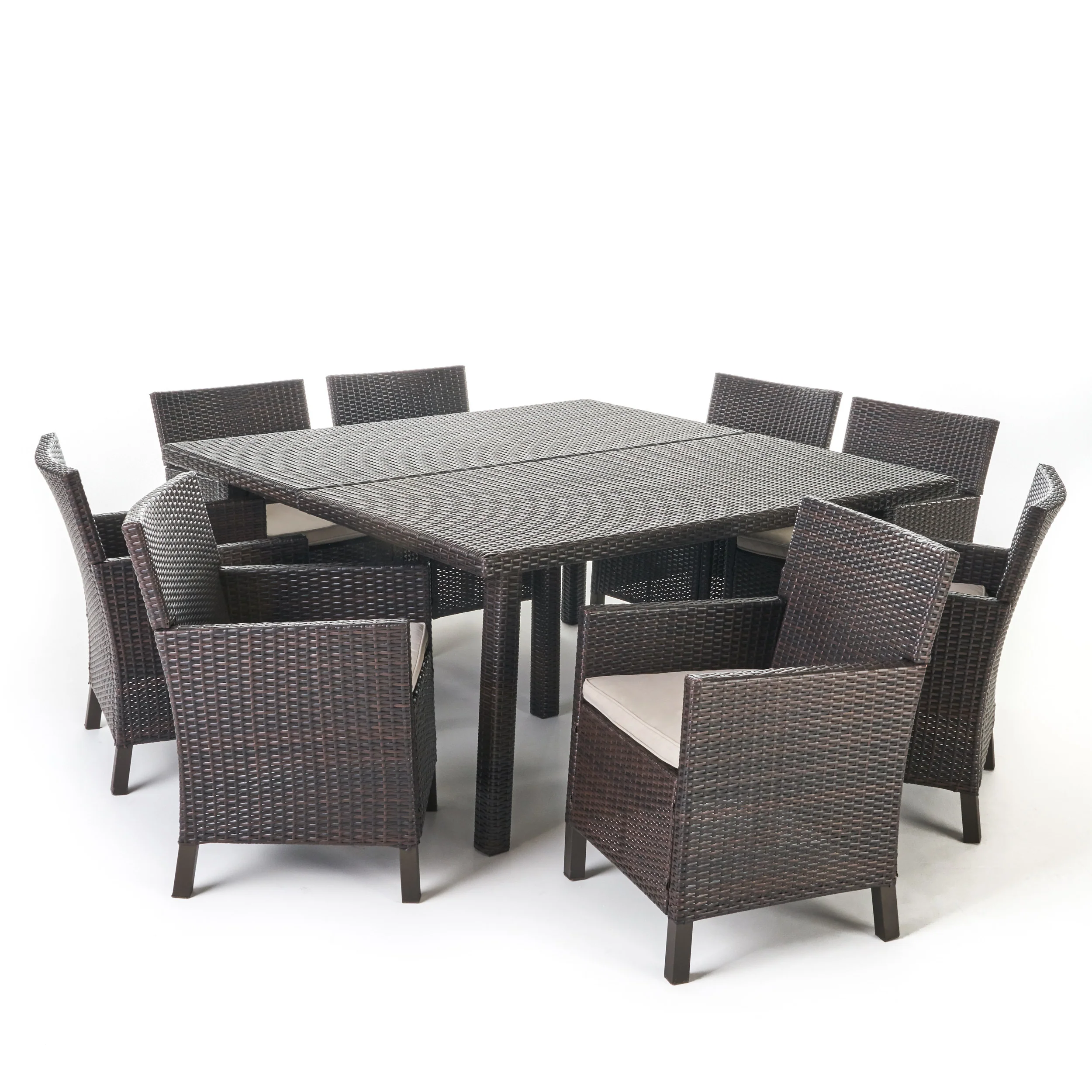 Winford Outdoor 9 Piece Wicker Dining Set with Water Resistant Cushions - furnishings