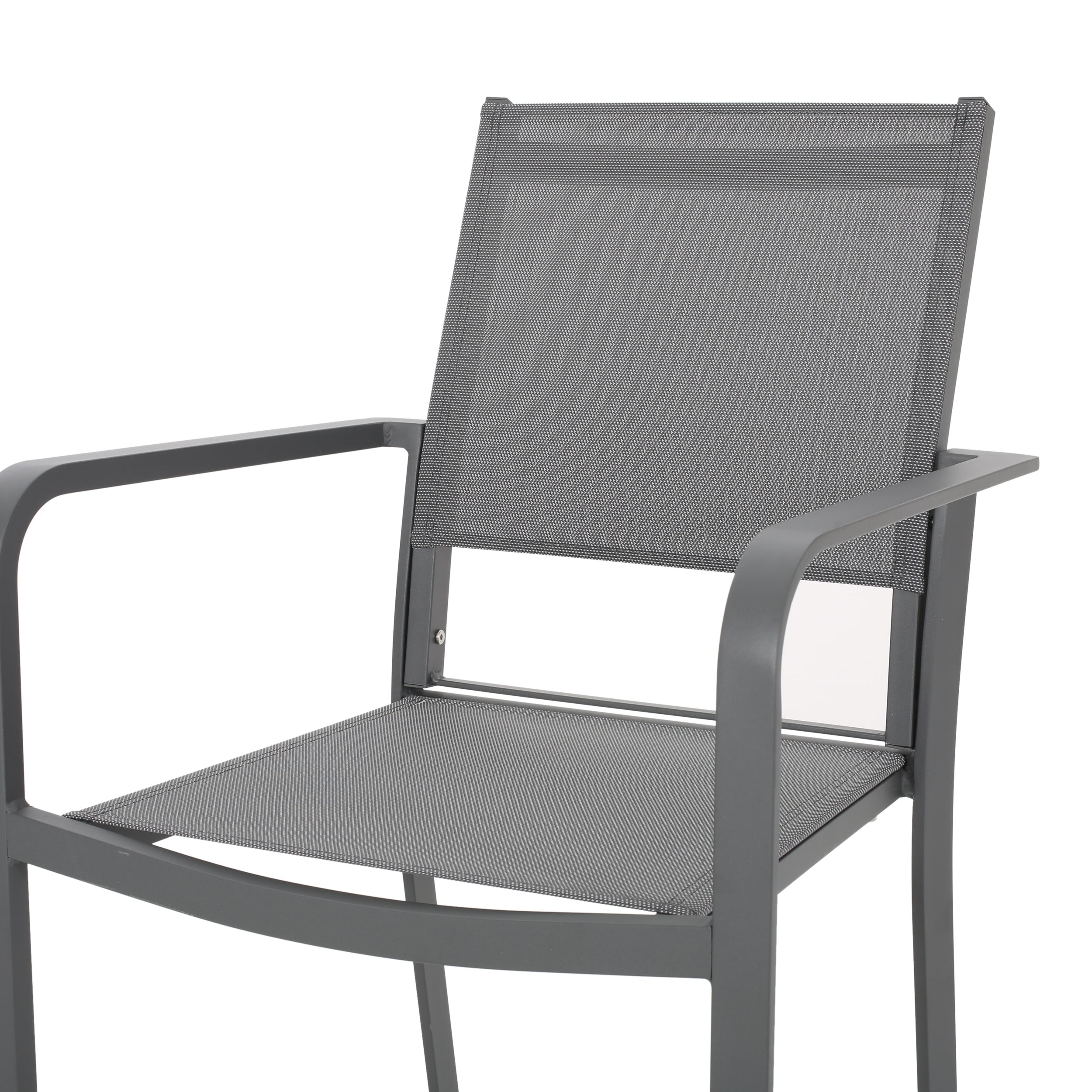 Atkinson Outdoor Modern Industrial Aluminum 7 Piece Dining Set with Mesh Seating - furnishings