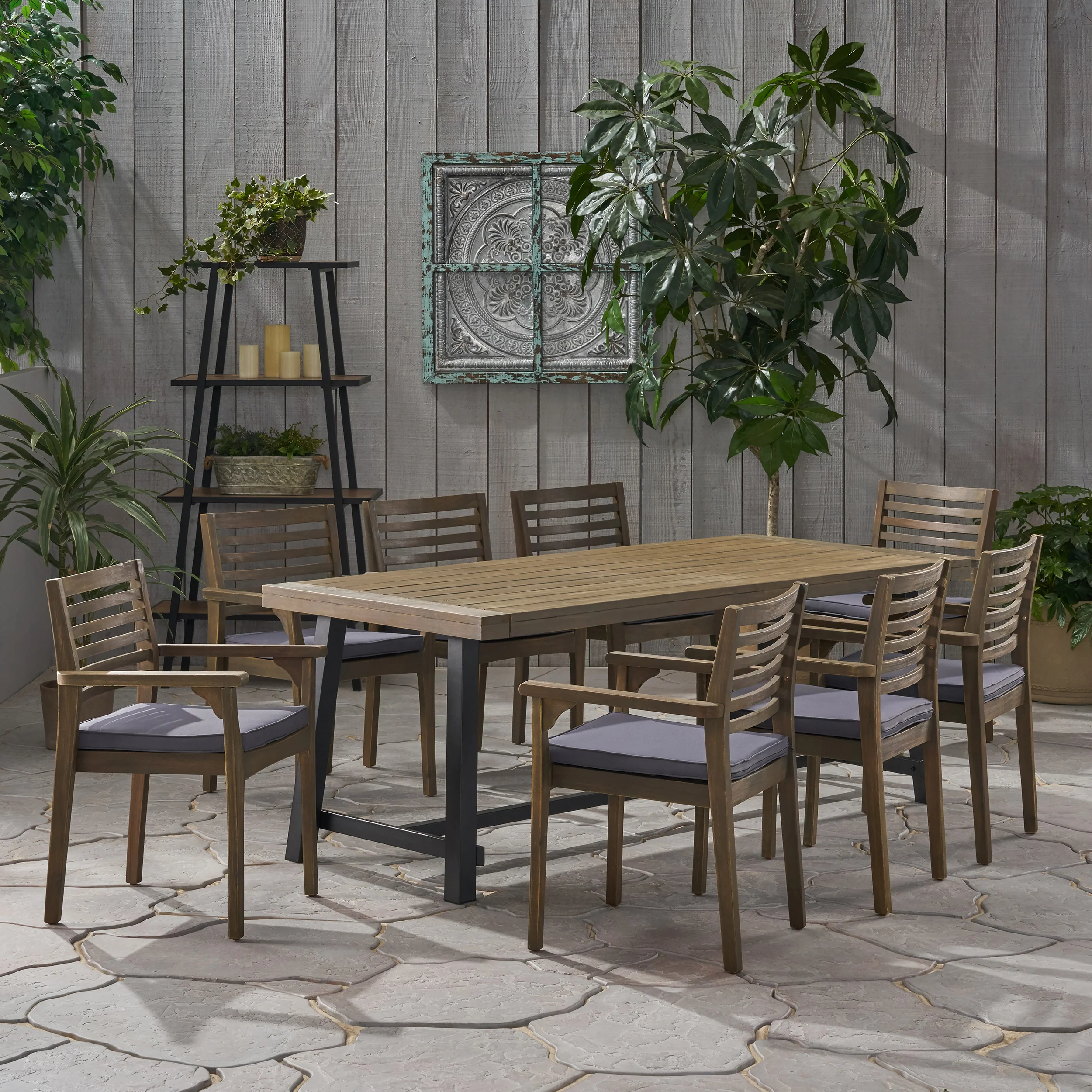 Kase Outdoor Acacia Wood 8 Seater Dining Set - furnishings