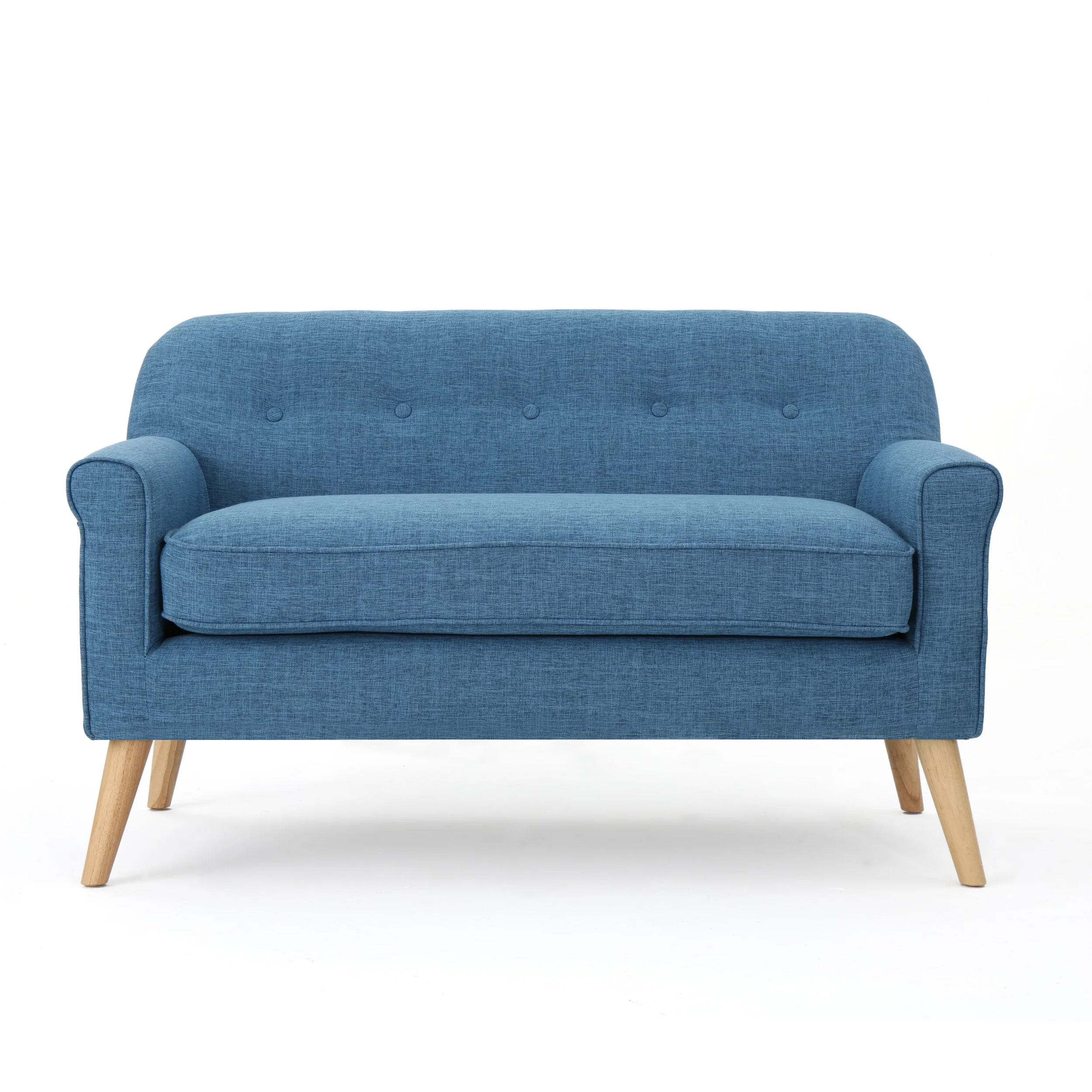 Mia Mid-Century Modern Button Tufted Fabric Upholstered Loveseat w/ Tapered Legs - furnishings