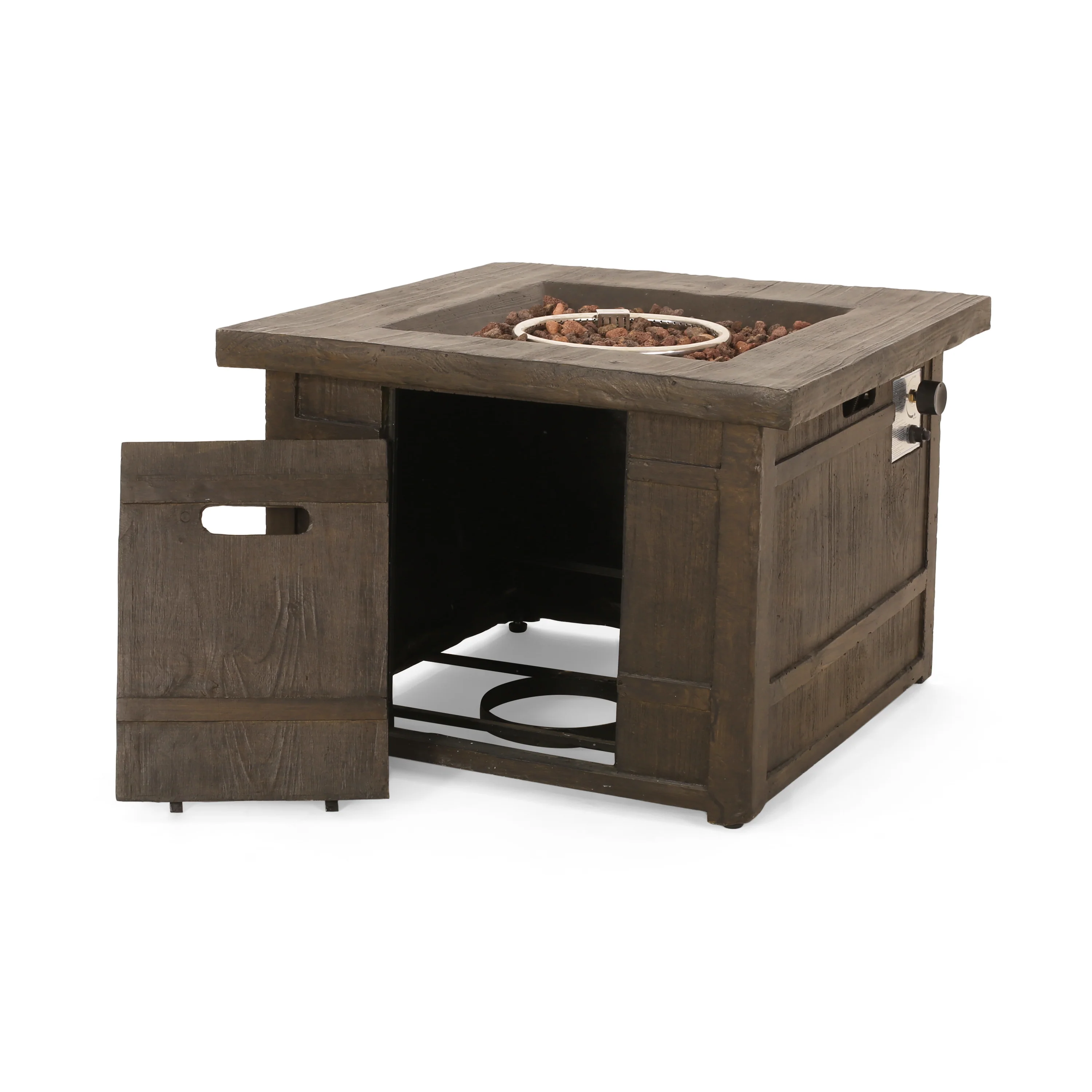 Land Backyard Fire Pit  32-inch by 32-inch  Gas-Burning  Lightweight Concrete  Natural Wood Finish - furnishings