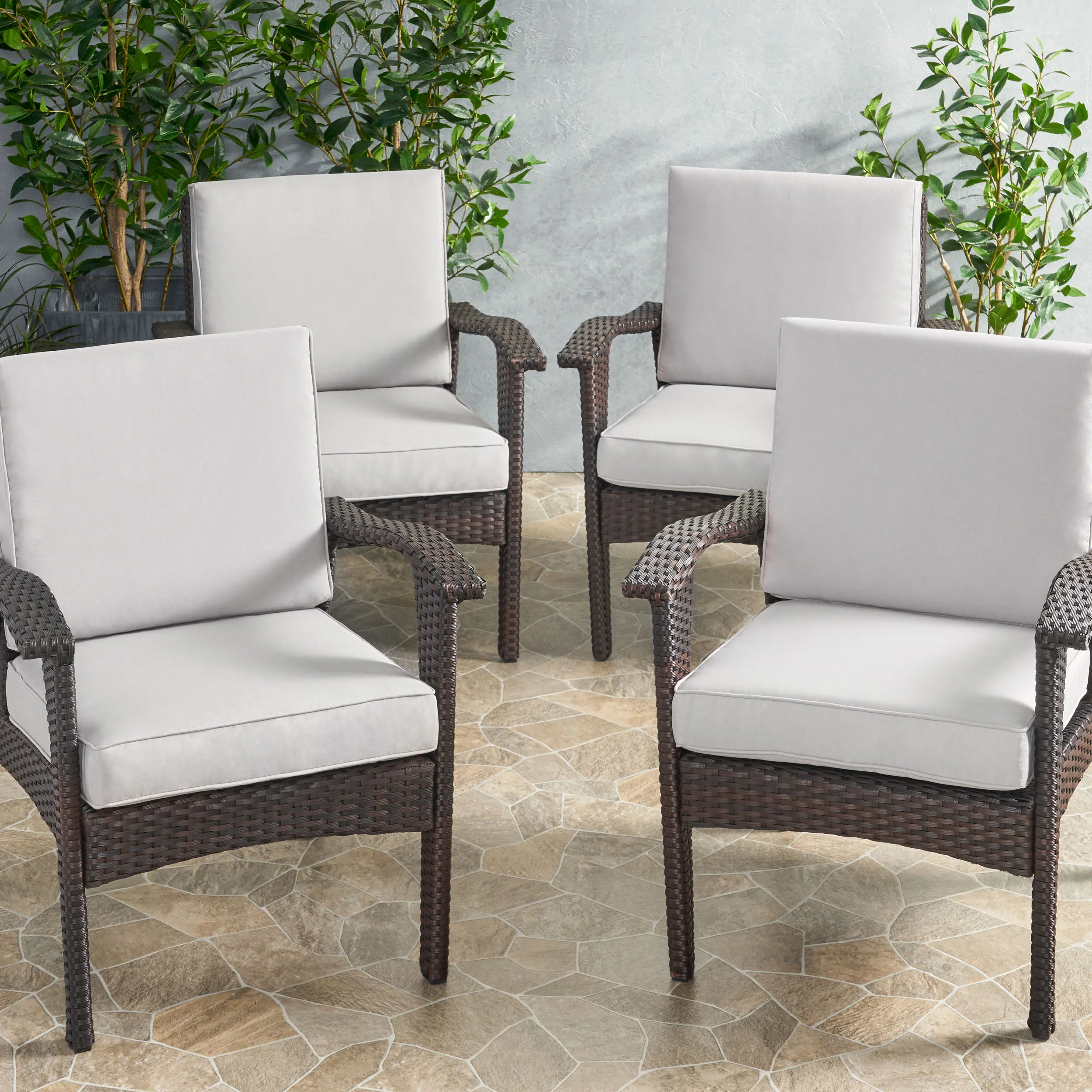 Atiyah Outdoor Water Resistant Fabric Club Chair Cushions with Piping (Set of 4) - furnishings
