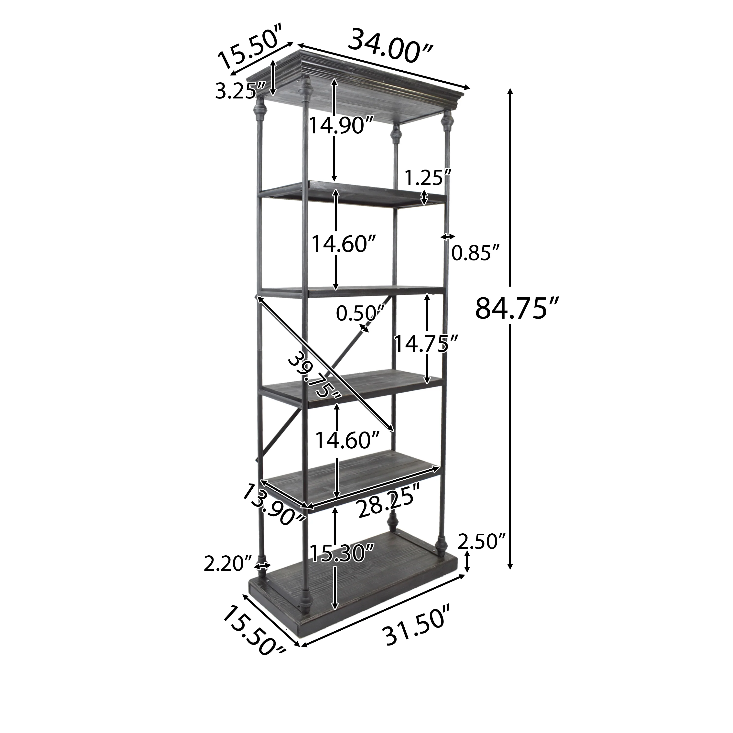 Scilla 5-Shelf Wood & Metal Etagere Bookcase - furnishings